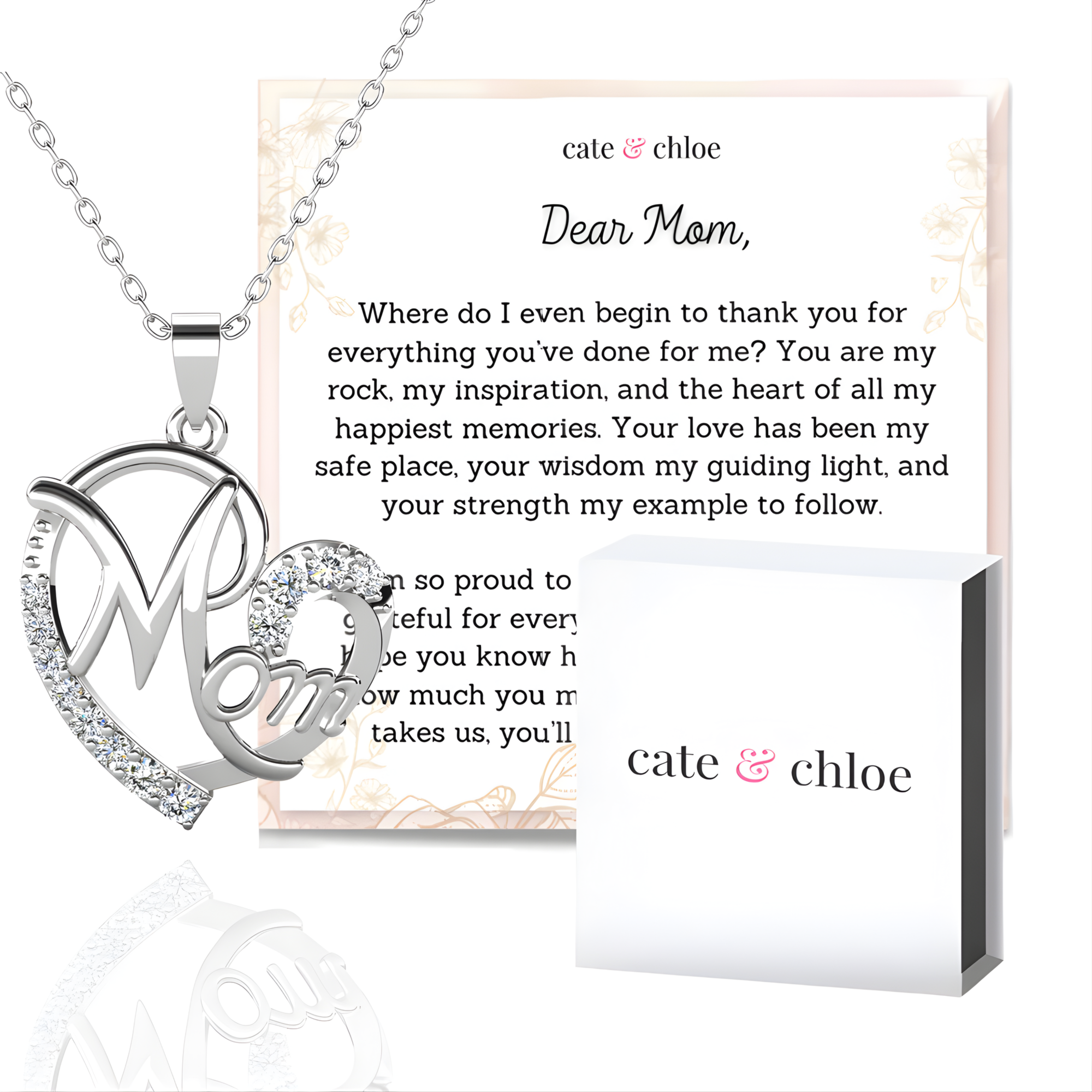 Mom 18k White Gold Plated Necklaces with Swarovski Crystals and Message Card
