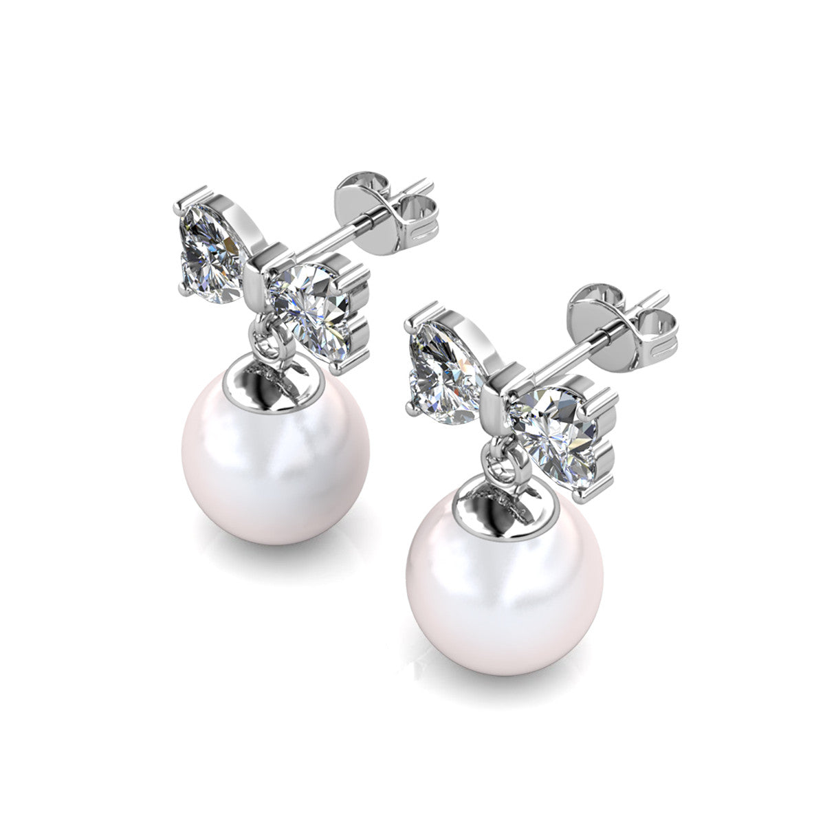 Oakley 18k White Gold Plated Silver Drop Pearl Earrings with Swarovski Crystals