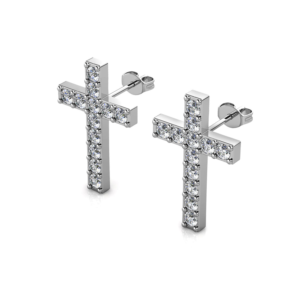 Nayeli 18k White Gold Plated Cross Stud Earrings & Blessed by Faith Tan Sand Card
