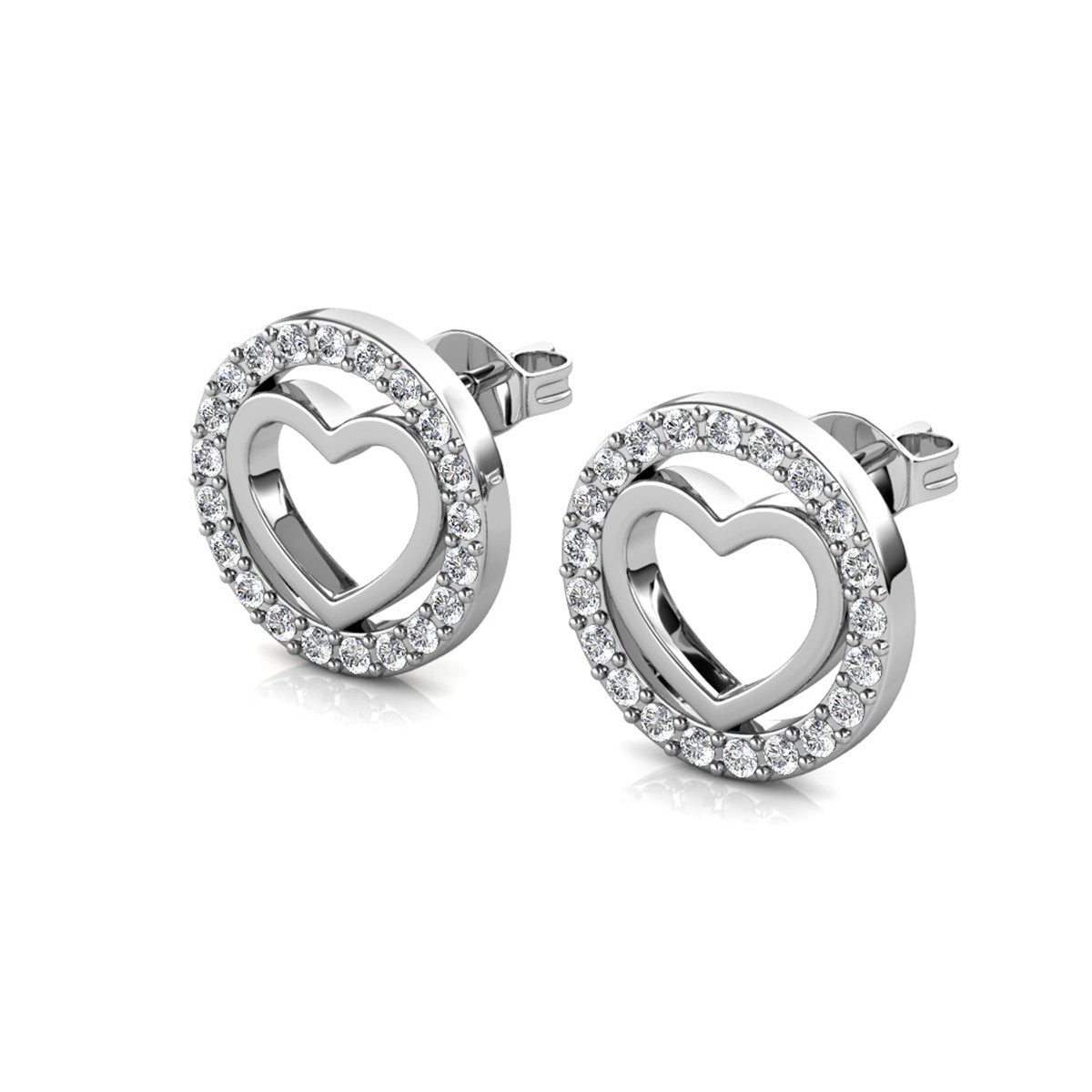 Khaleesi 18k White Gold Plated Silver Heart Stud Earrings with Swarovski Crystals