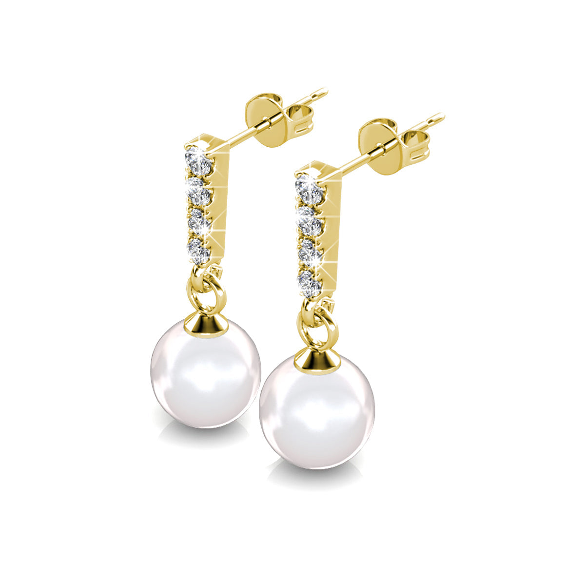 Gabrielle 18k White Gold Plated Pearl Drop Earrings and Necklace Jewelry Set with Swarovski Crystals