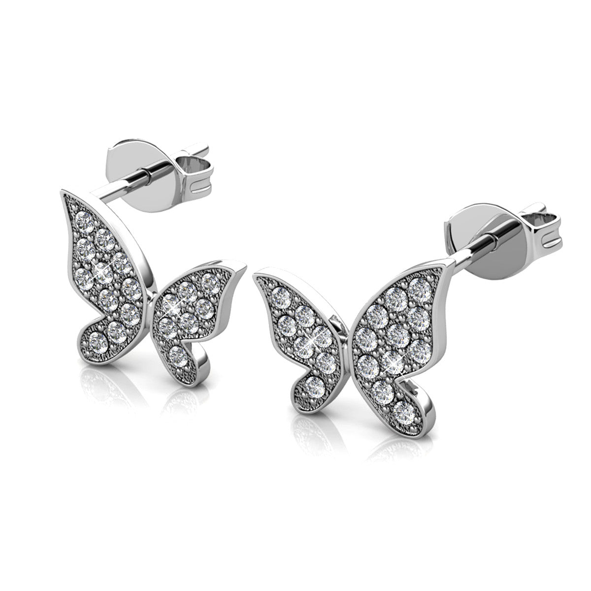 Yuenen 18k White Gold Plated Silver Butterfly Stud Earrings with Swarovski Crystals