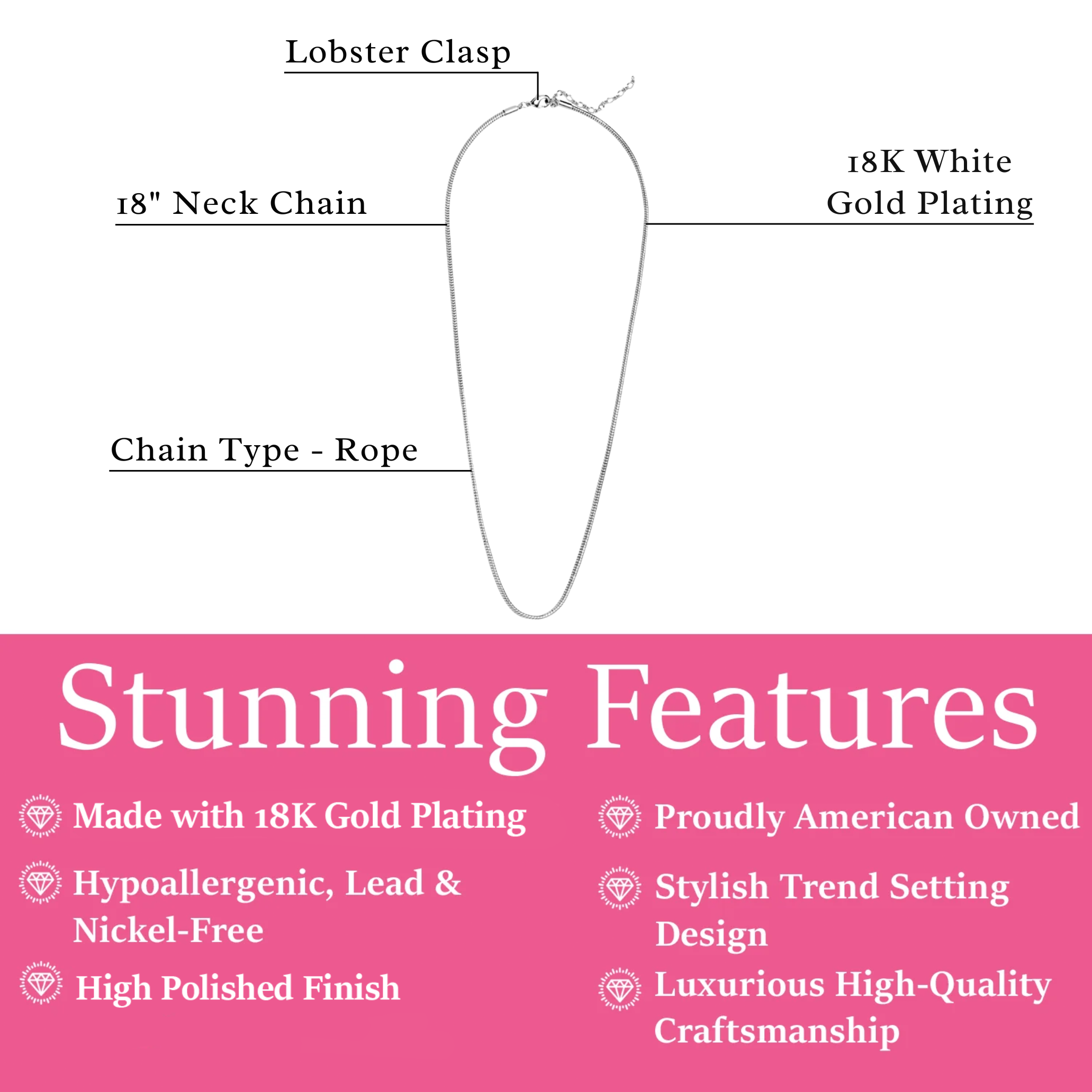 Peyton 18k White Gold Plated Stacking Necklace Chain