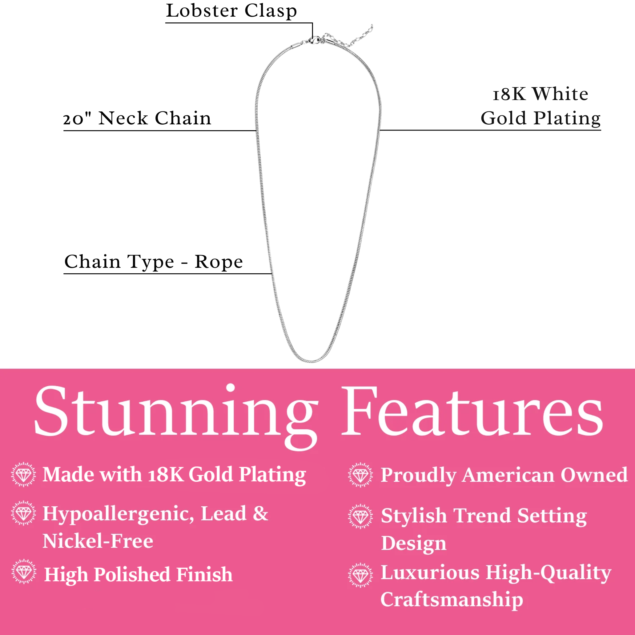 Peyton 18k White Gold Plated Stacking Necklace Chain