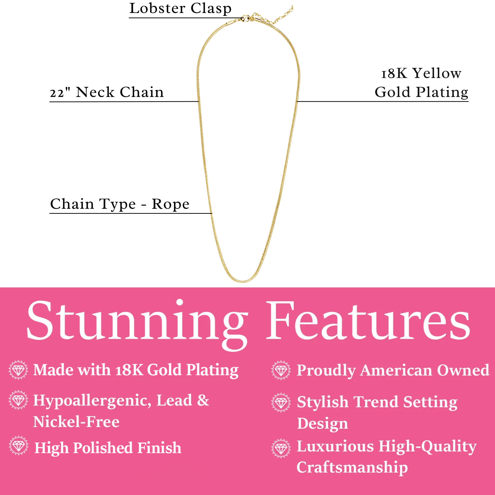 Peyton 18k White Gold Plated Stacking Necklace Chain