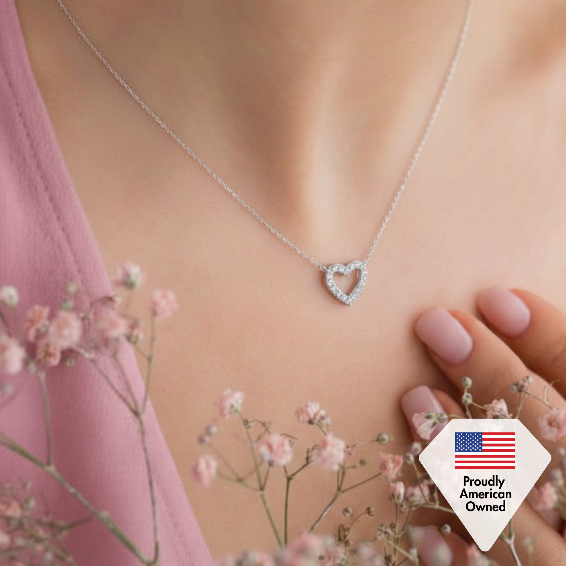 Piper 18k White Gold Plated Heart Pendant Necklace with Swarovski Crystals