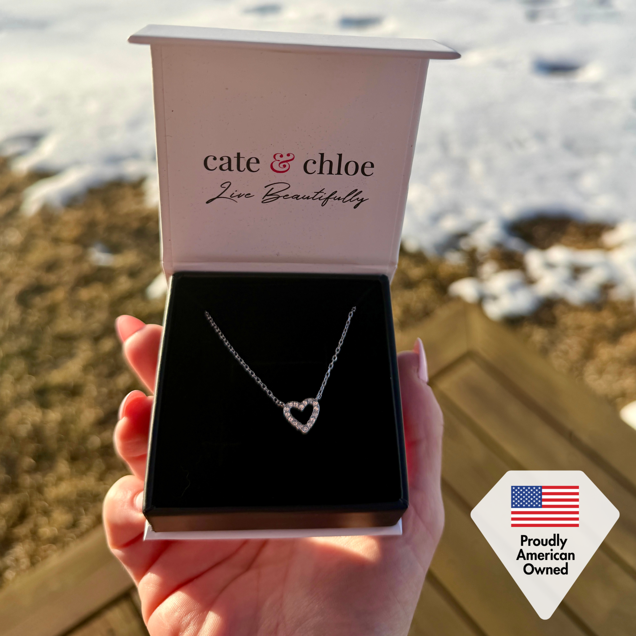 Piper 18k White Gold Plated Heart Pendant Necklace with Swarovski Crystals