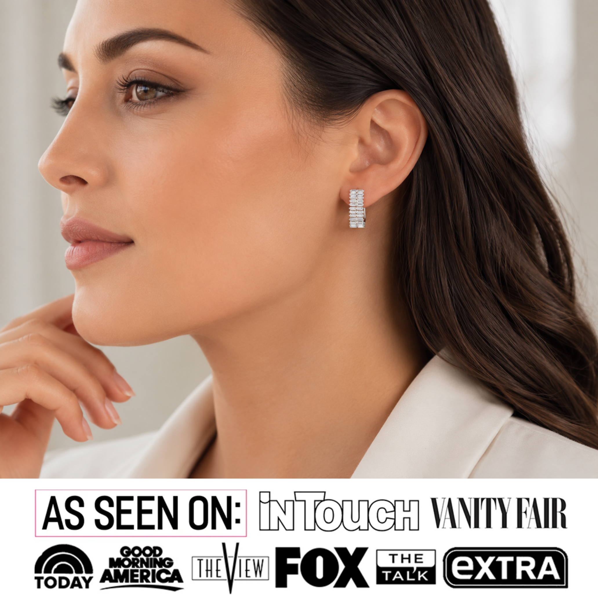Pixie 18k White Gold Plated 17mm Hoop Earrings with Simulated Diamond Crystals