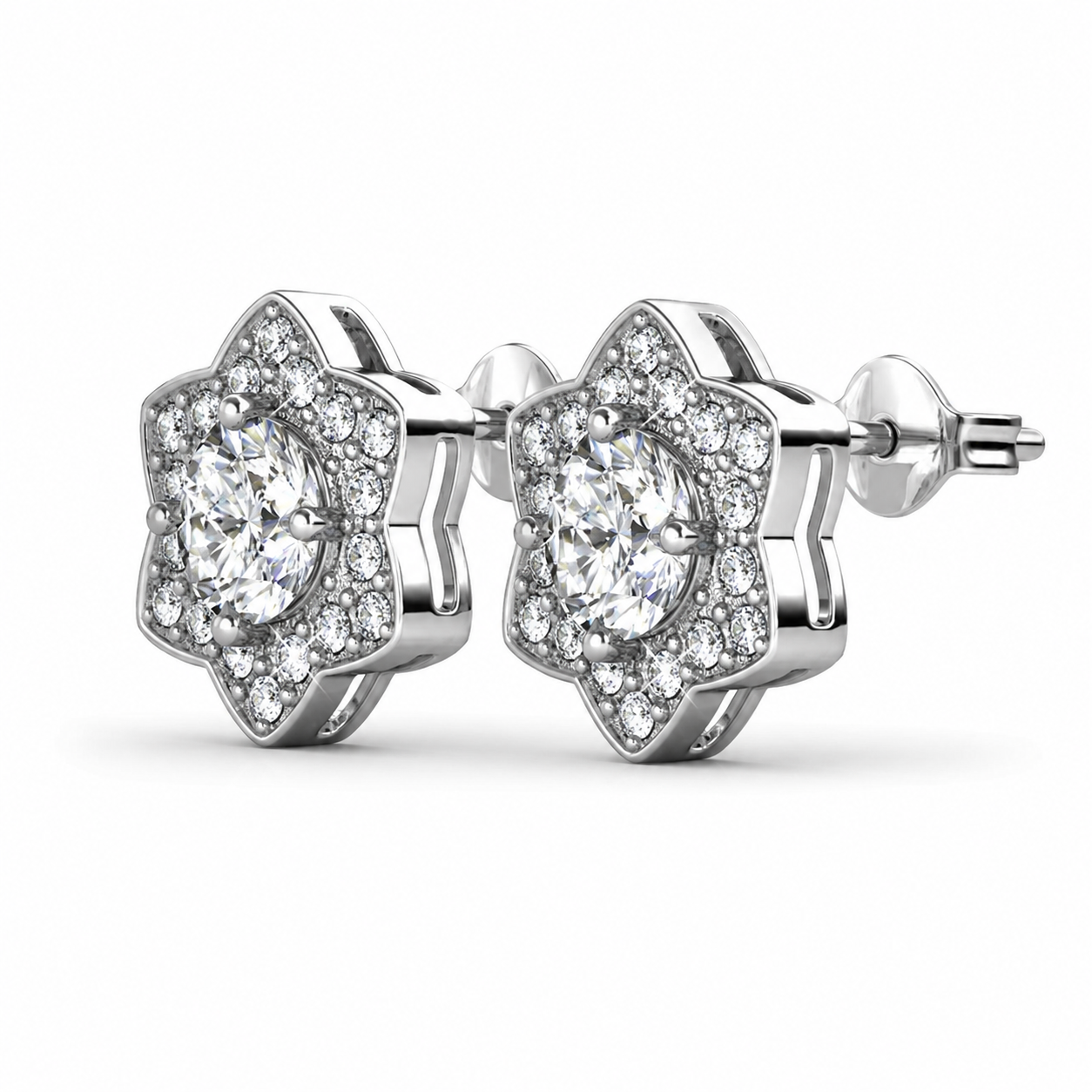 Poppy 18k White Gold Plated Stud Earrings with Simulated Diamond Crystals