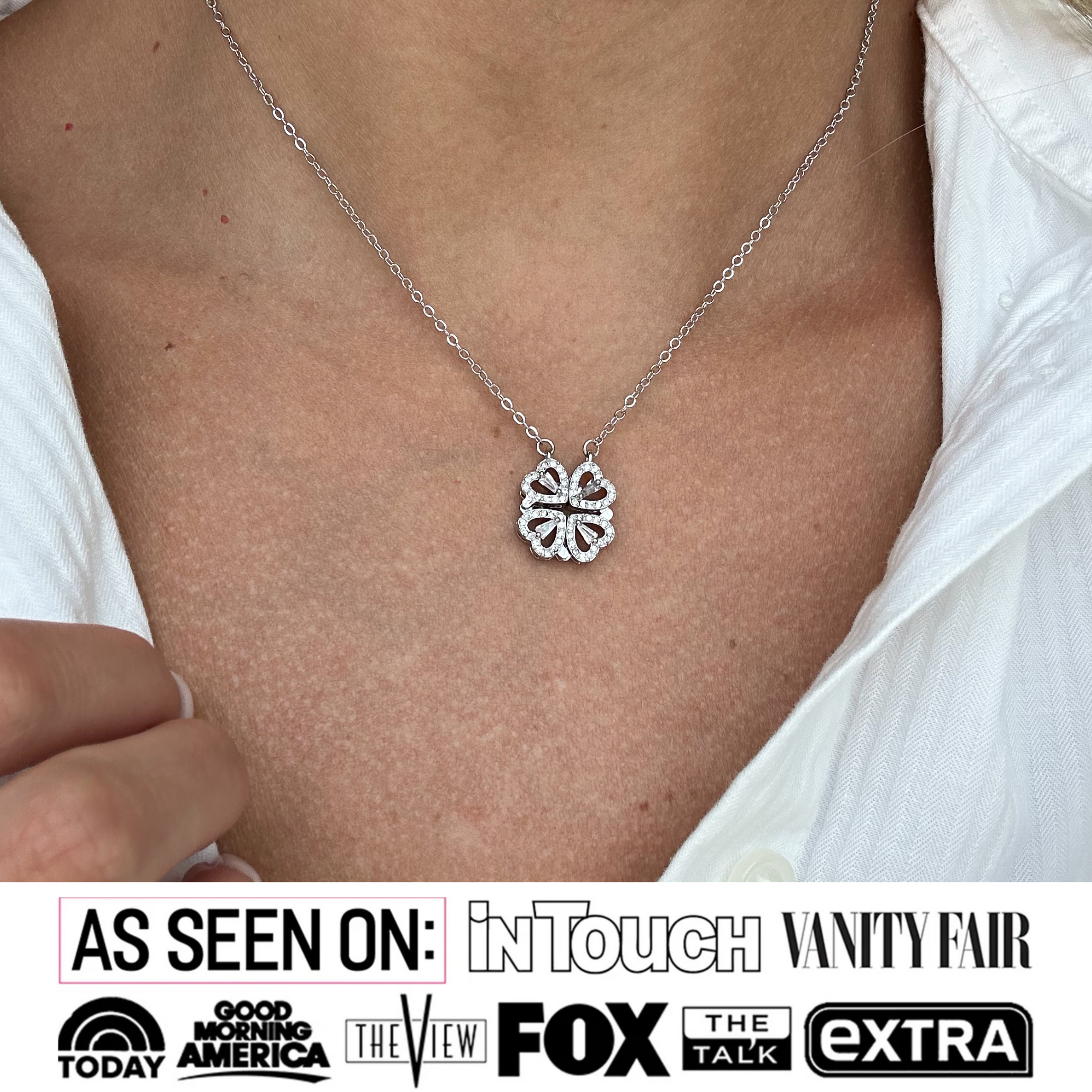 Posie 18k White Gold Plated Heart Clover Necklace & Kindness and Light Pink Paint Card