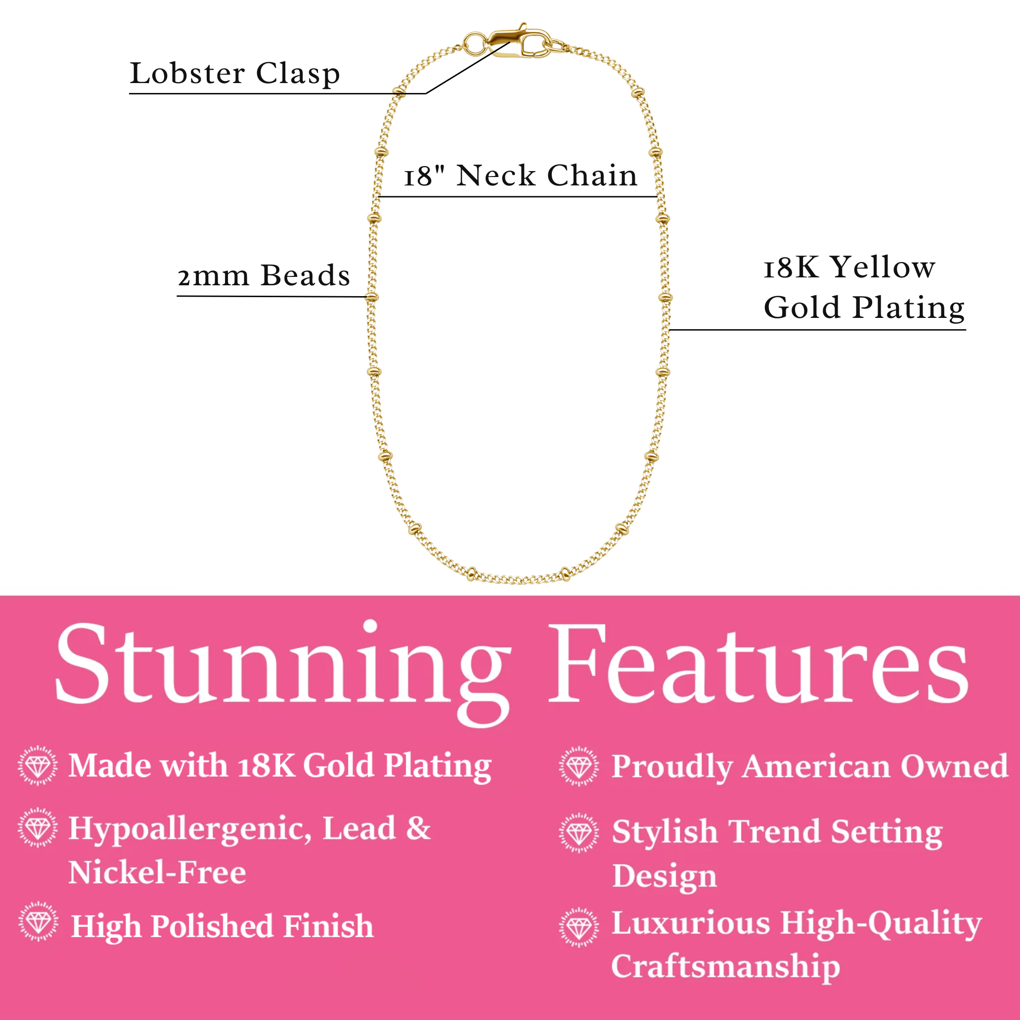 Pria 18k White Gold Plated Bead Station Chain Necklace