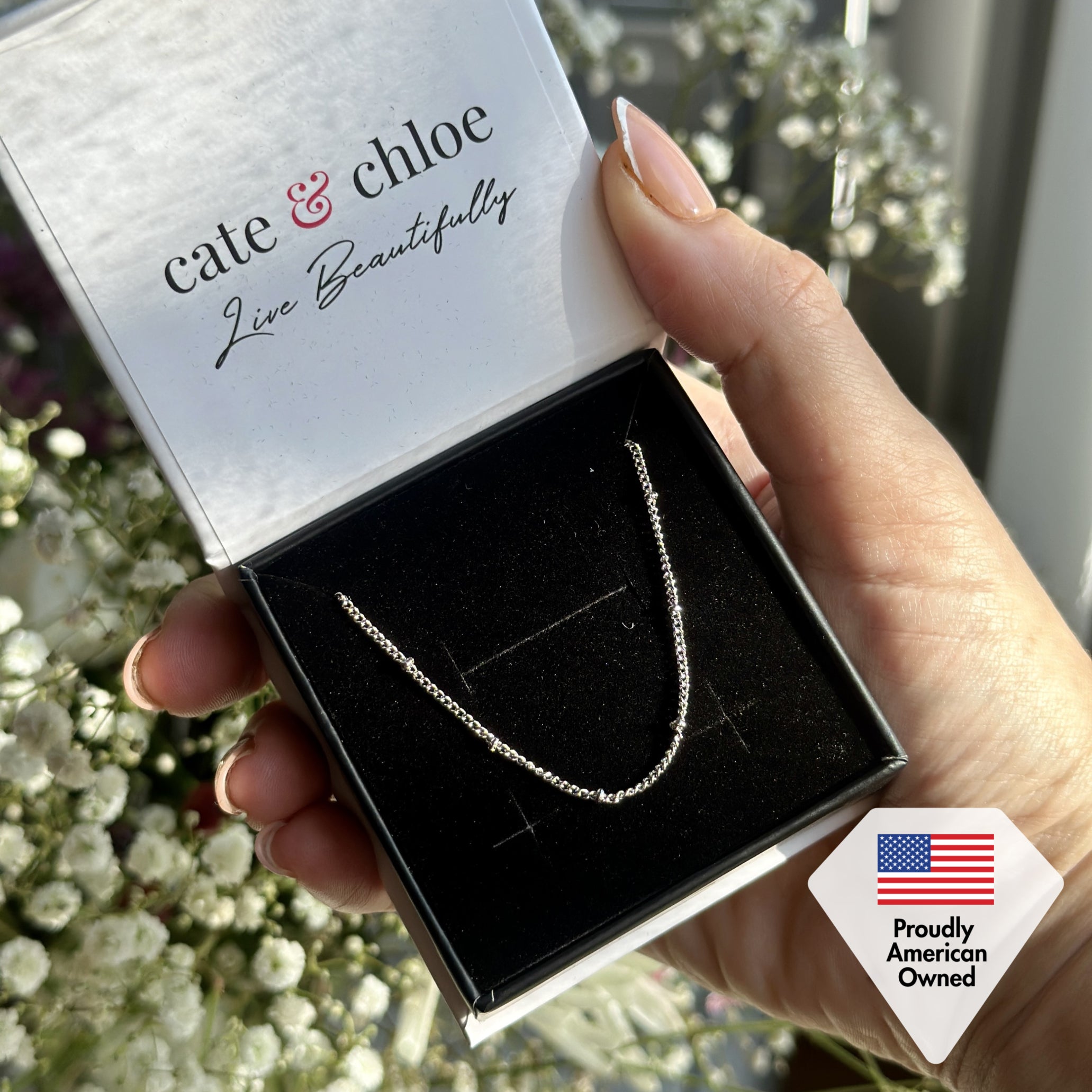 Pria 18k White Gold Plated Bead Station Chain Necklace