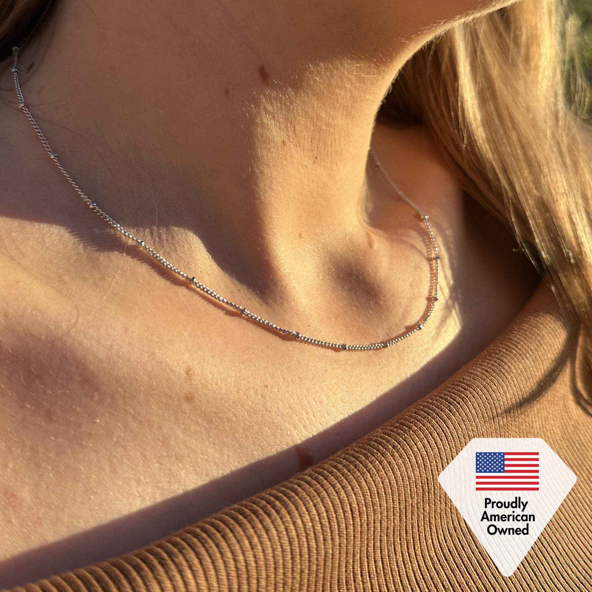 Pria 18k White Gold Plated Bead Station Chain Necklace