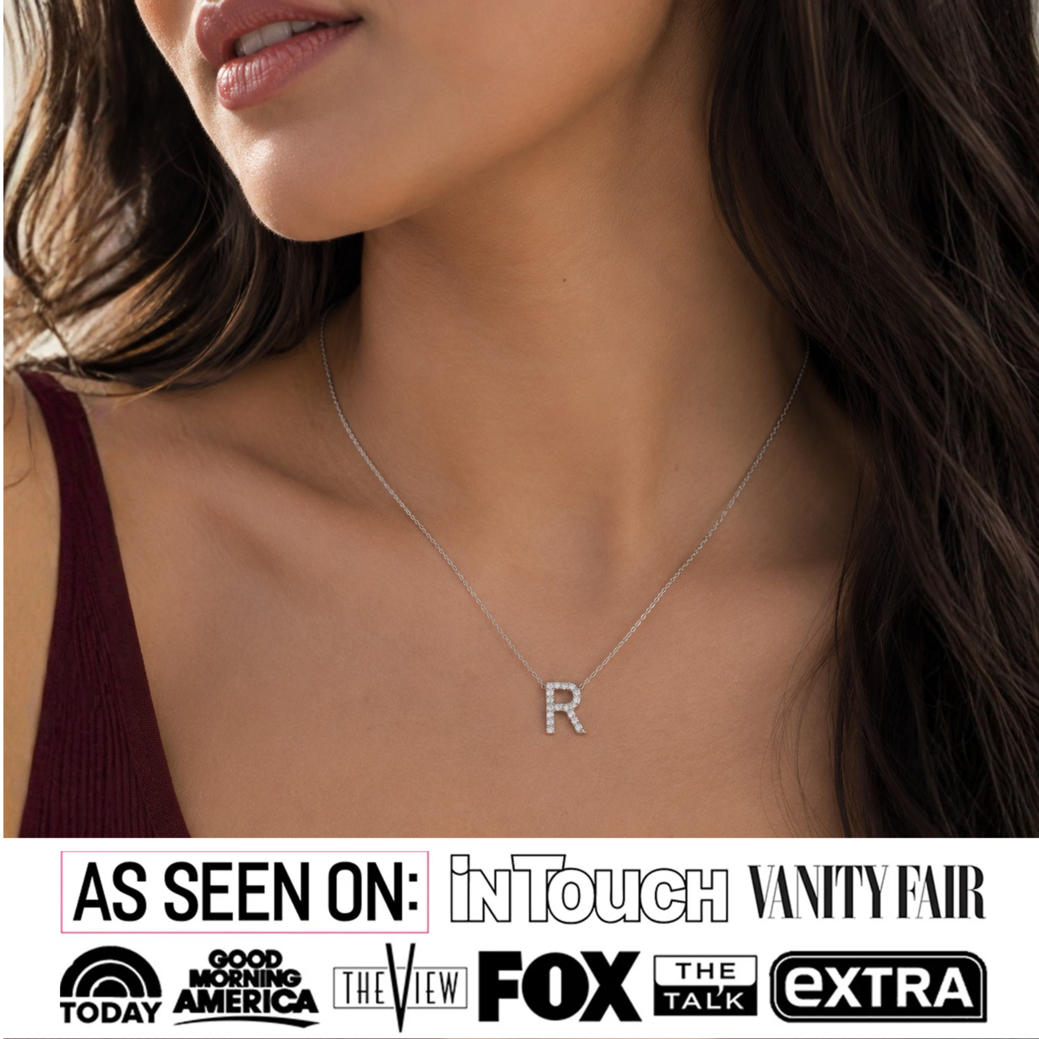 Ethereal Collection 18k White Gold Plated Initial Letter Pendant Necklace with Swarovski Crystals
