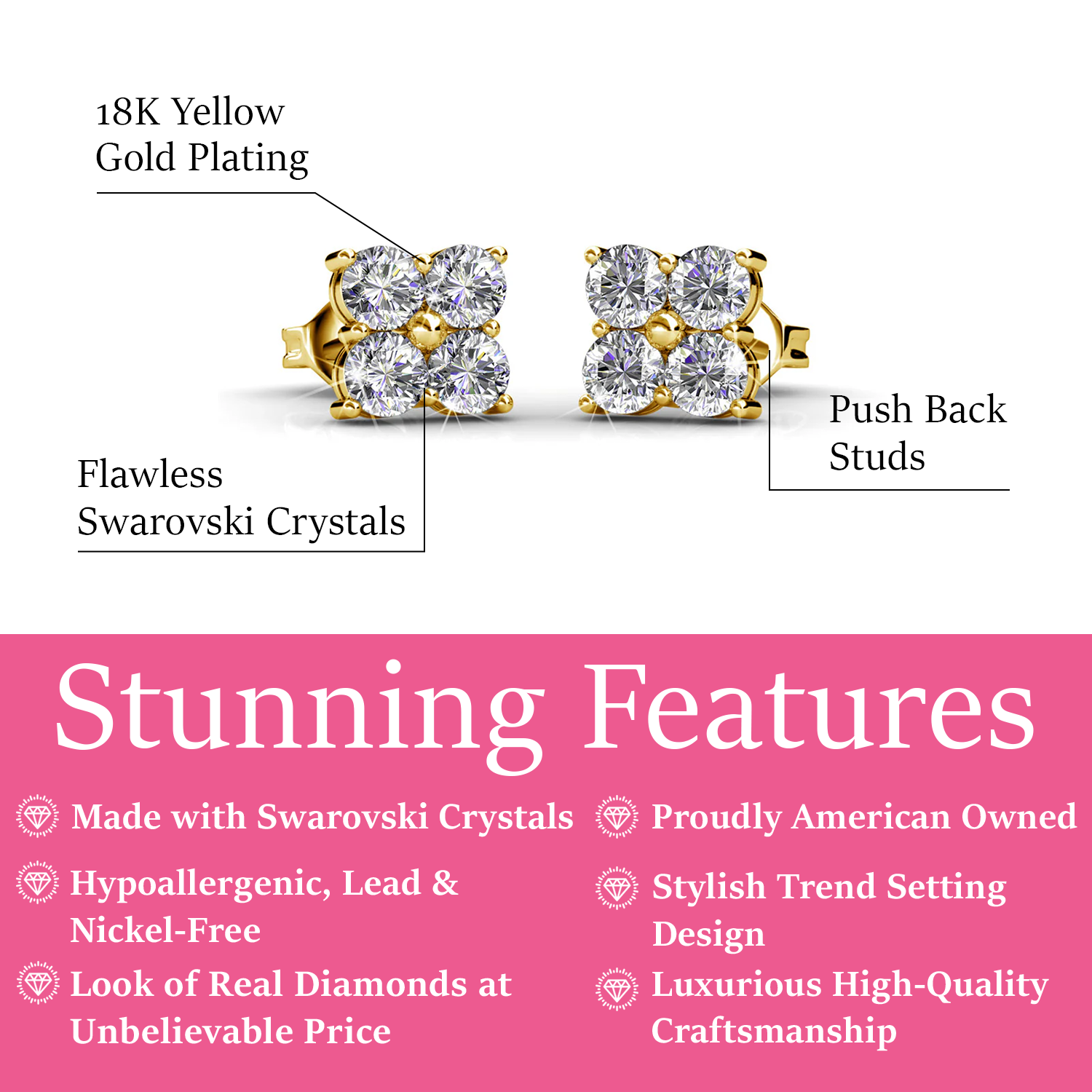 Rae 18k White Gold Stud Earrings with Swarovski Crystals