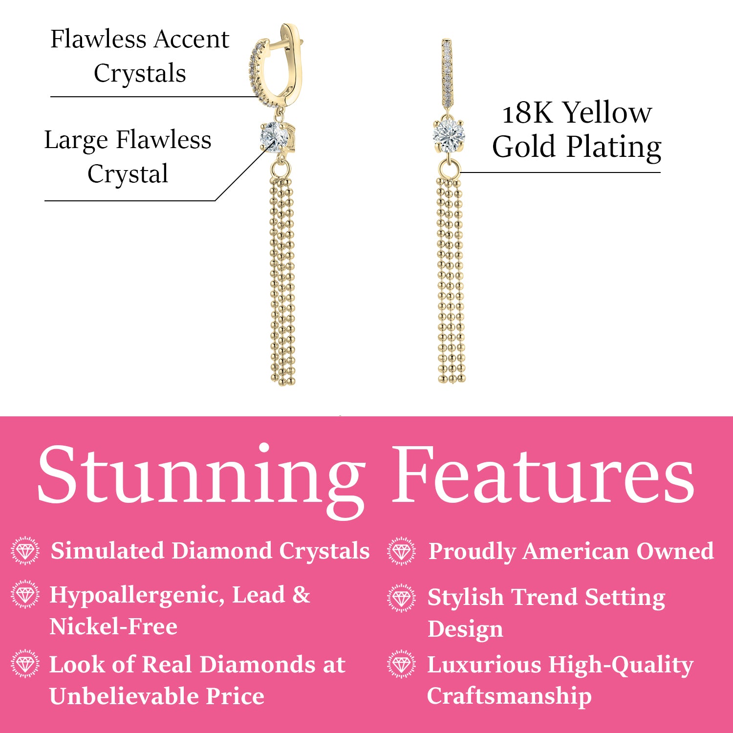 Raya 18k White Gold Plated Silver Dangle Earrings with Simulated Diamond CZ Crystals