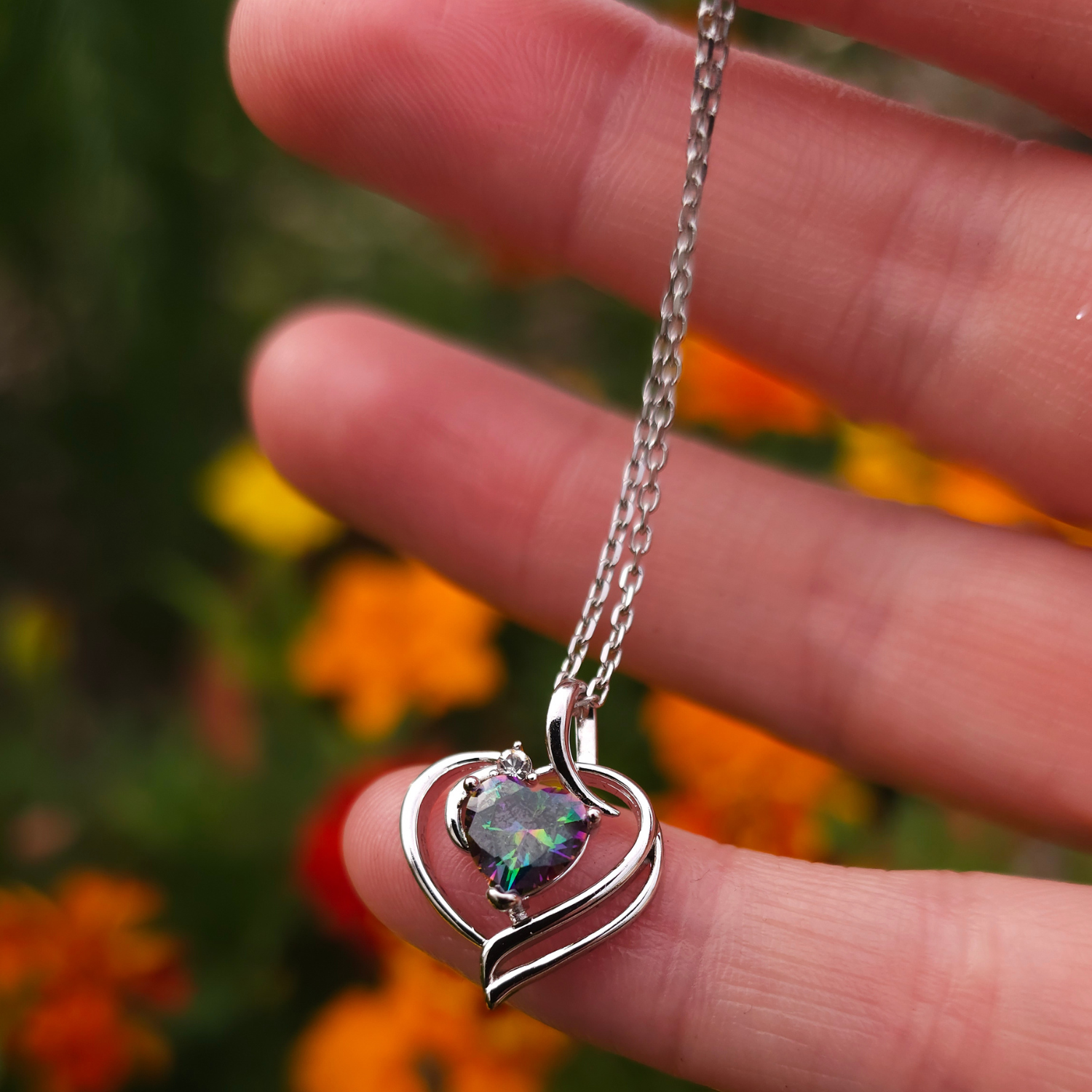 Regina 18k White Gold Plated Blue Heart Necklace with Swarovski Crystals
