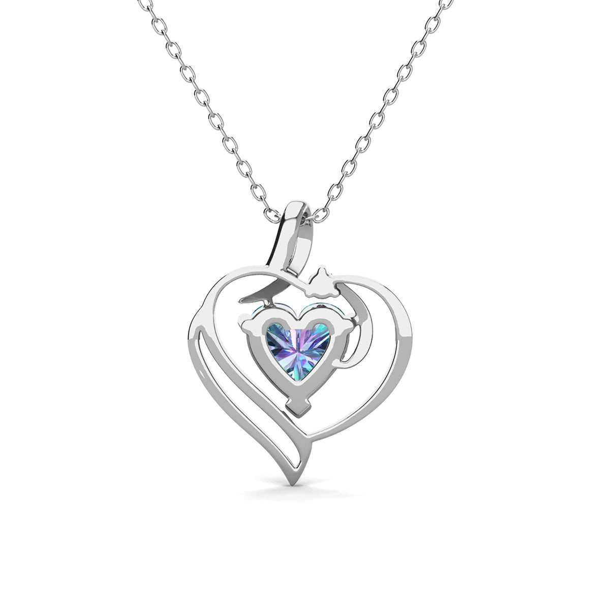 Regina 18k White Gold Plated Blue Heart Necklace with Swarovski Crystals