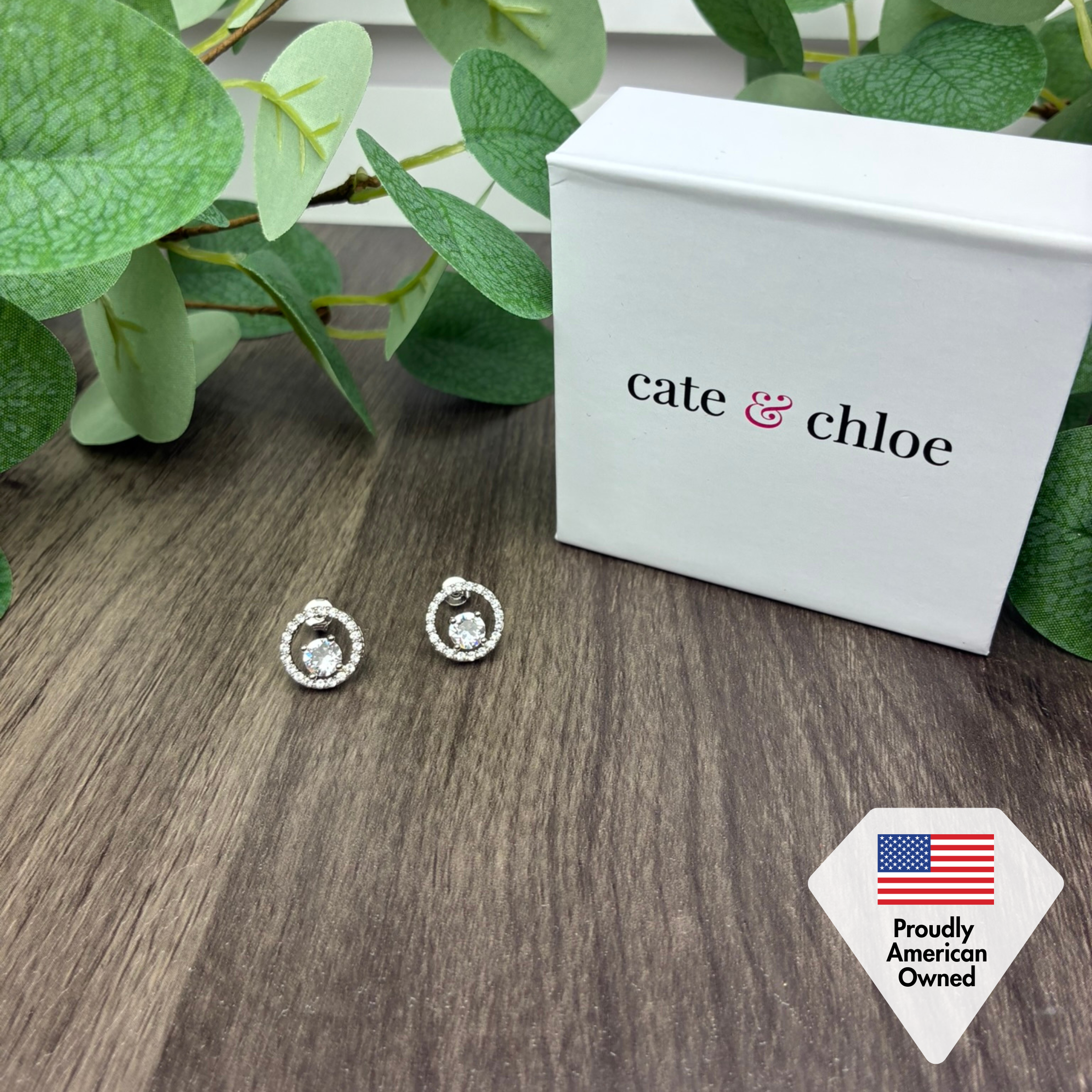 Reign 18k White Gold Plated Halo Drop Stud Earrings with Swarovski Crystals