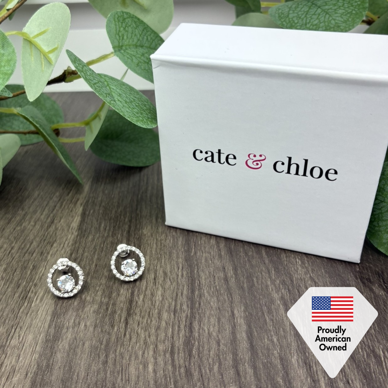 Reign 18k White Gold Plated Halo Drop Stud Earrings with Swarovski Crystals