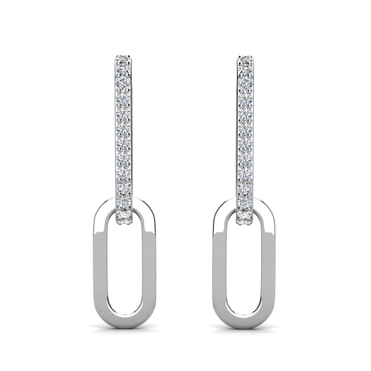 Remington 18k White Gold Plated Dangle Chain Link Earrings with Swarovski Crystals