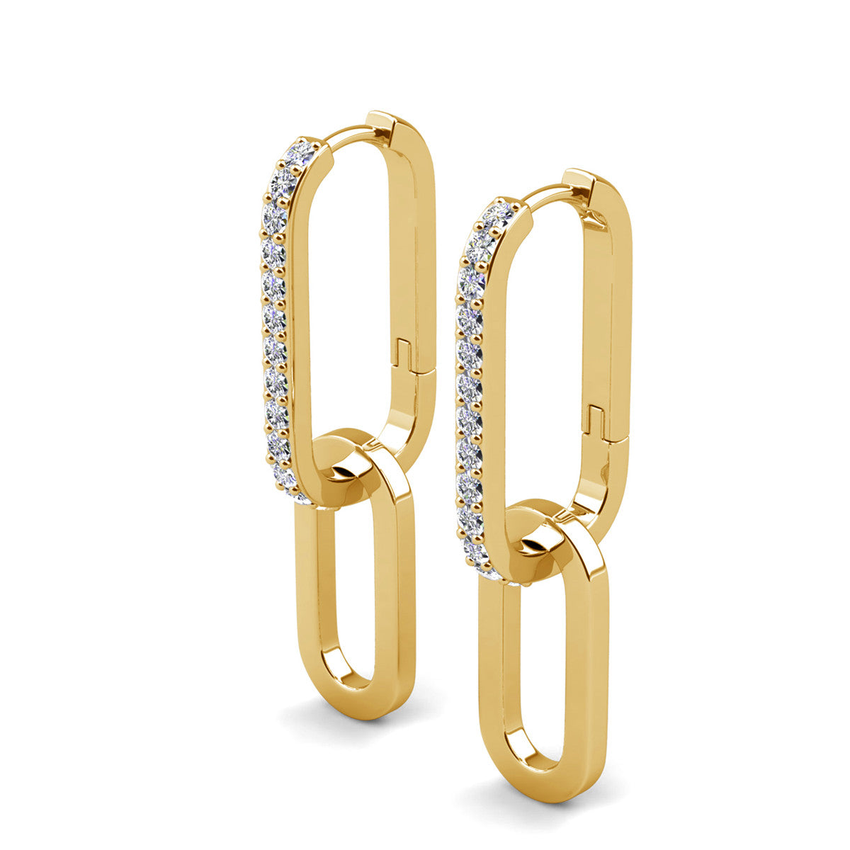 Remington 18k White Gold Plated Dangle Chain Link Earrings with Swarovski Crystals
