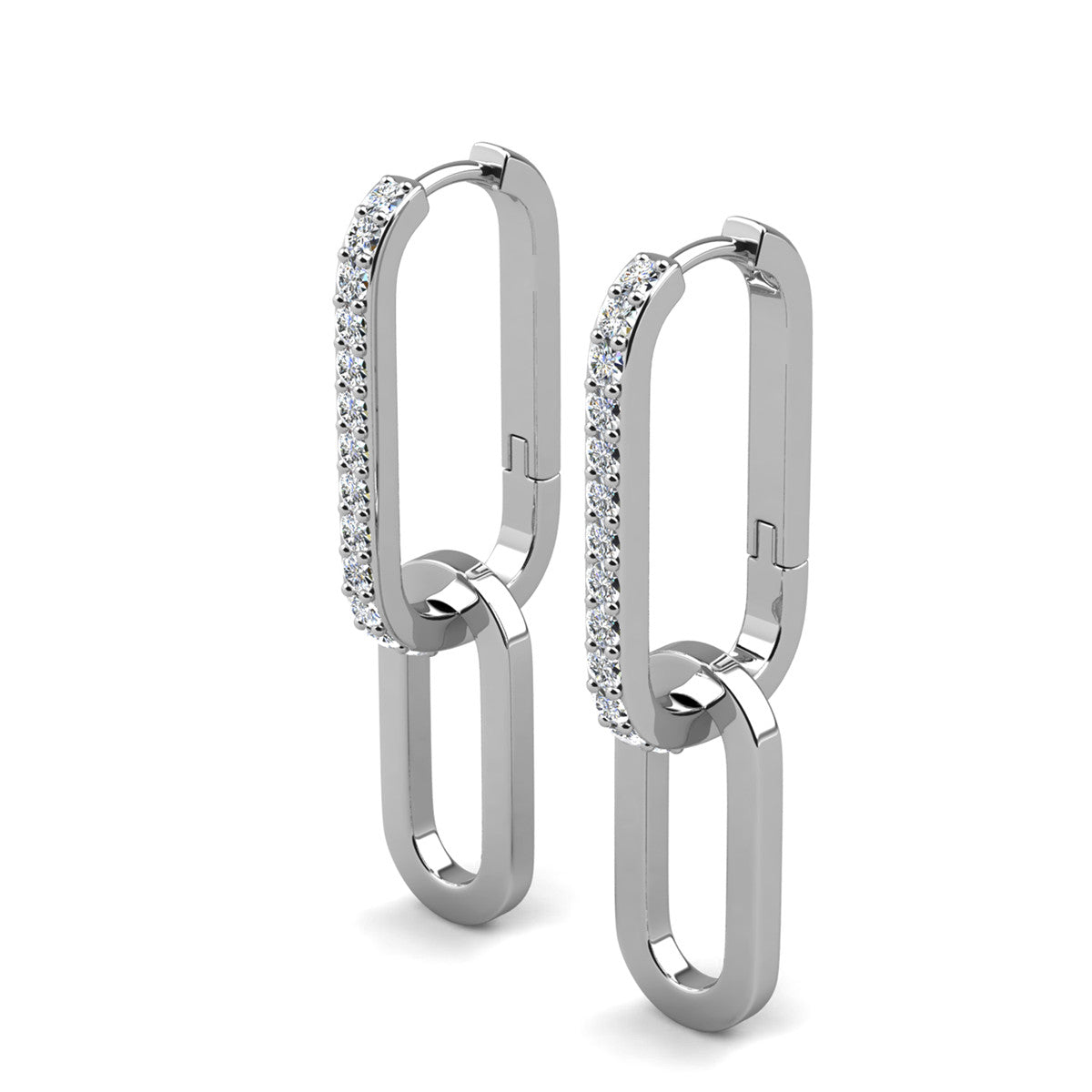 Remington 18k White Gold Plated Dangle Chain Link Earrings with Swarovski Crystals