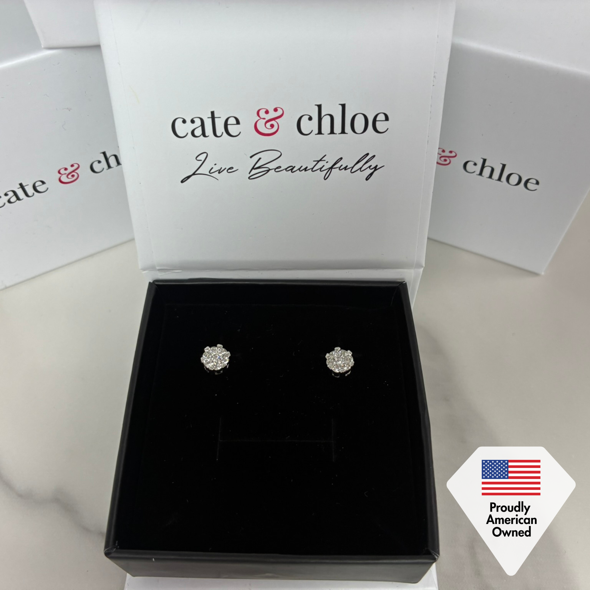 Remy 18k White Gold Plated Stud Earrings with Heart Accents and Swarovski Crystals