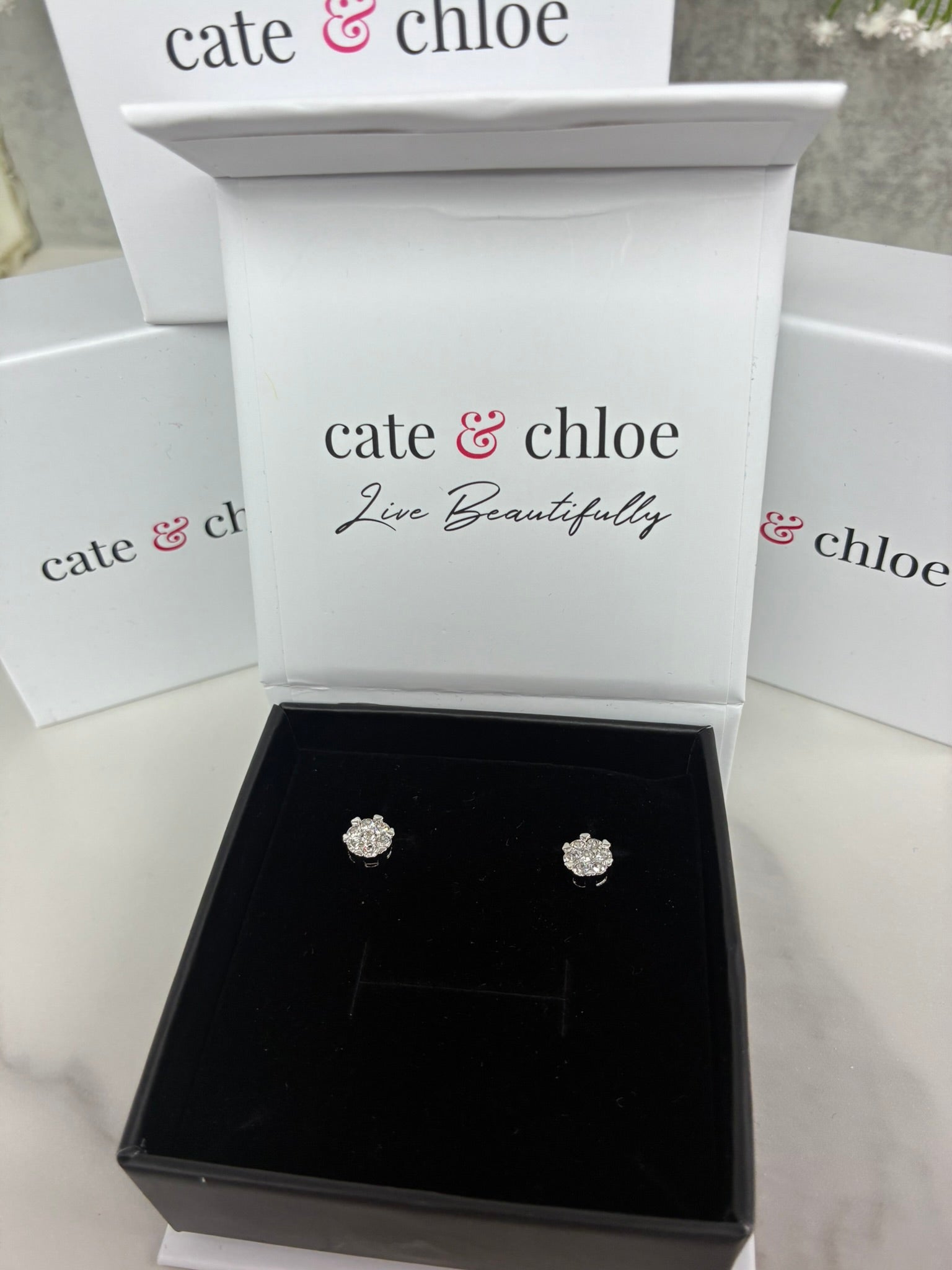 Remy 18k White Gold Plated Stud Earrings with Heart Accents and Swarovski Crystals