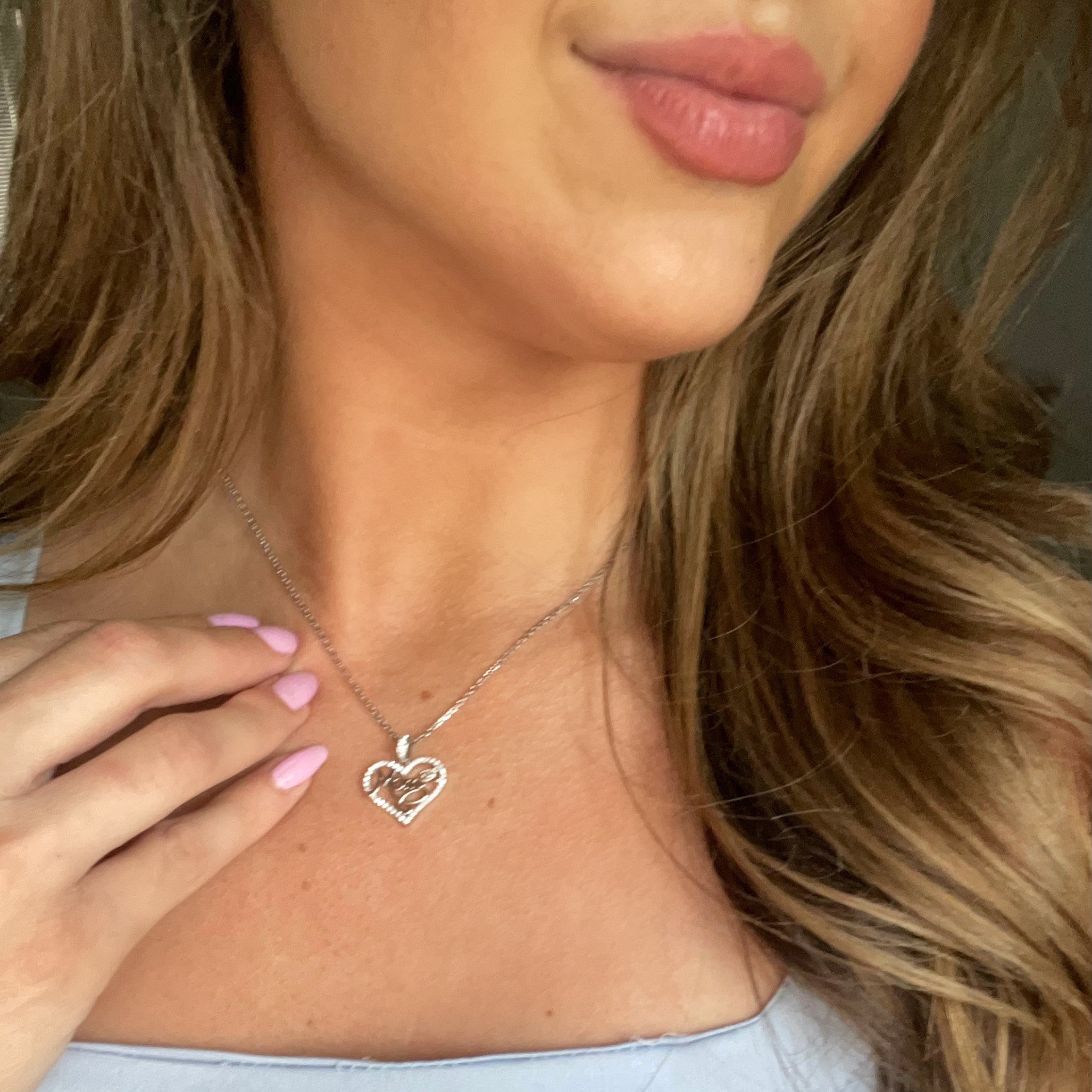 Rhonda 18k White Gold Plated Mom Heart Necklace with Swarovski Crystals