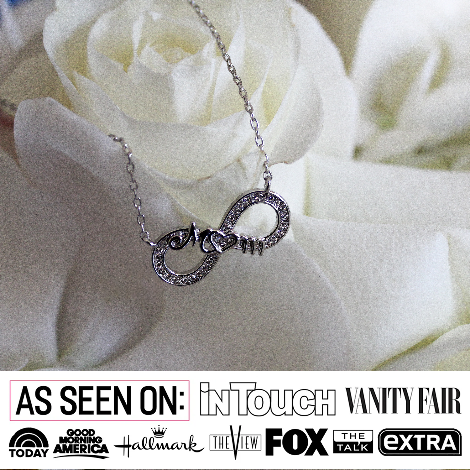 Robin 18k White Gold Plated Mom Infinity Necklace with Swarovski Crystals