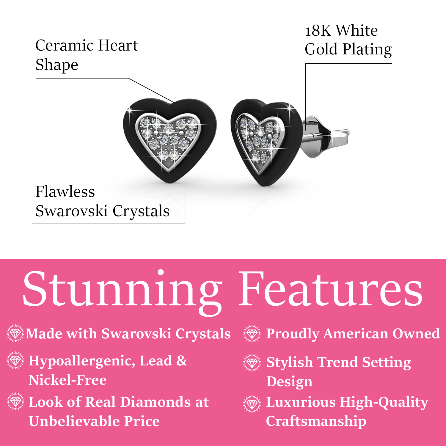 Rory 18k White Gold Plated Heart Halo Stud Earrings with Swarovski Crystals - Fab Valentine's Flash Sale