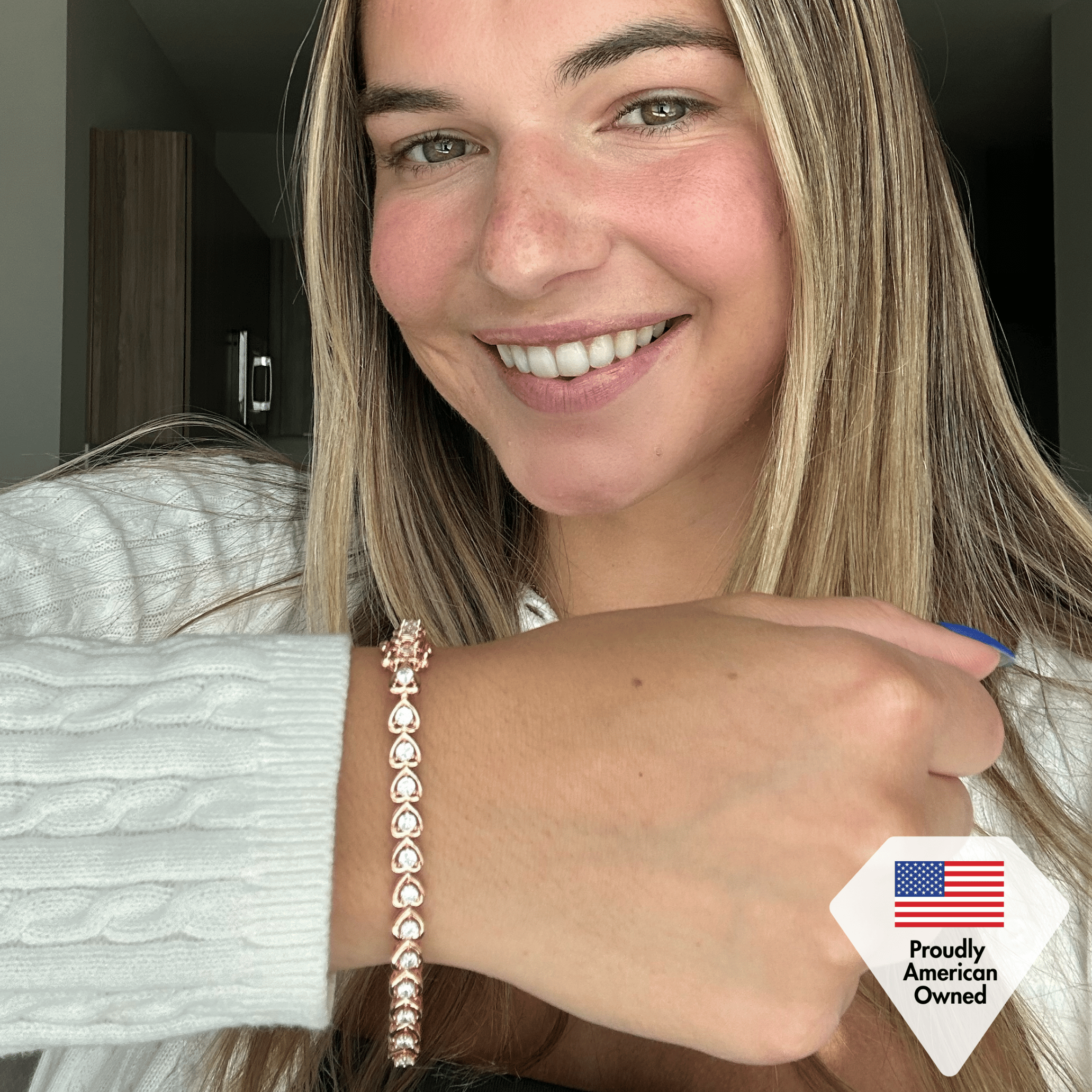 Rosalie 18k White Gold Plated Heart Tennis Bracelet with Simulated Diamond Crystals