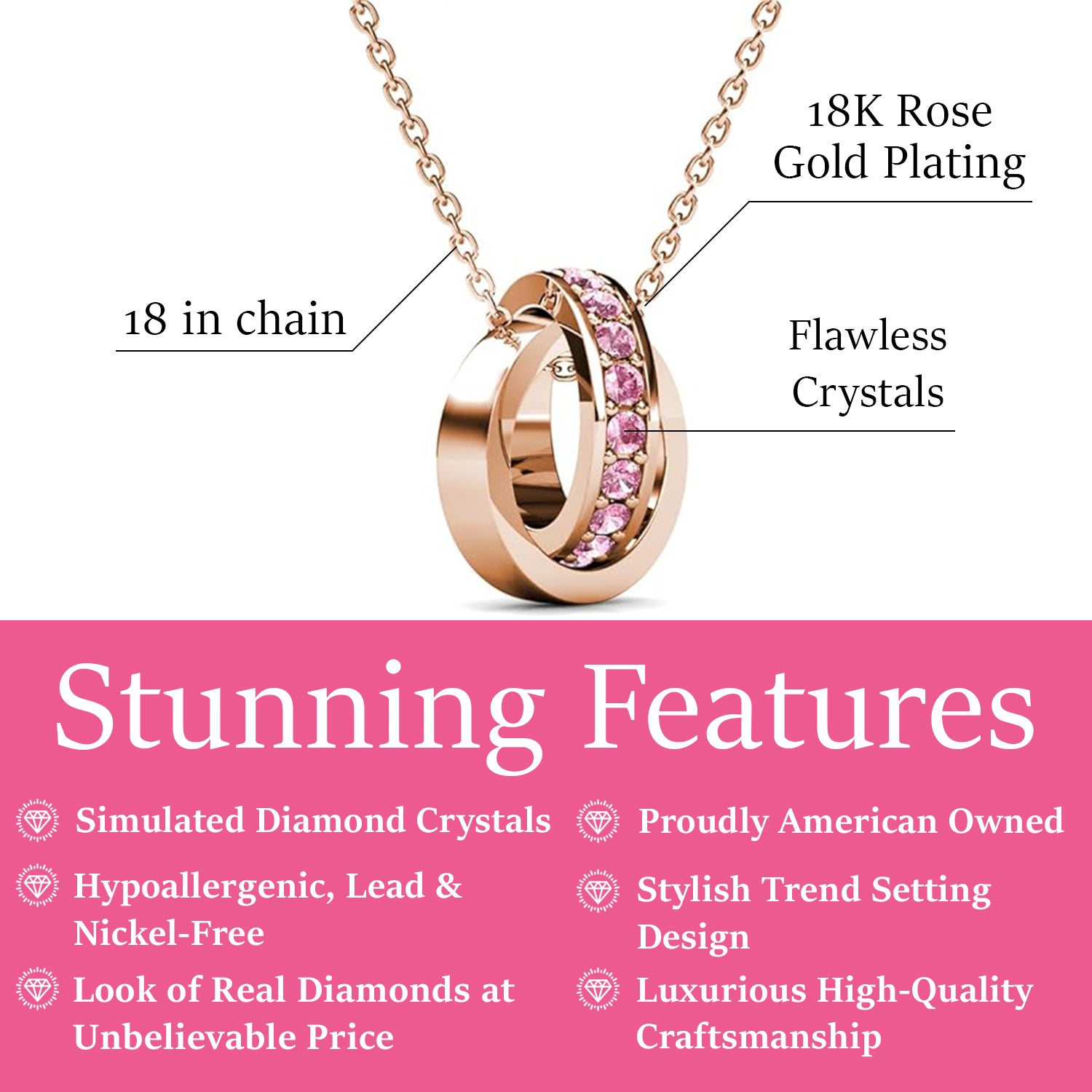 Rosie 18k Rose Gold Plated Pendant Necklace with Pink Crystals