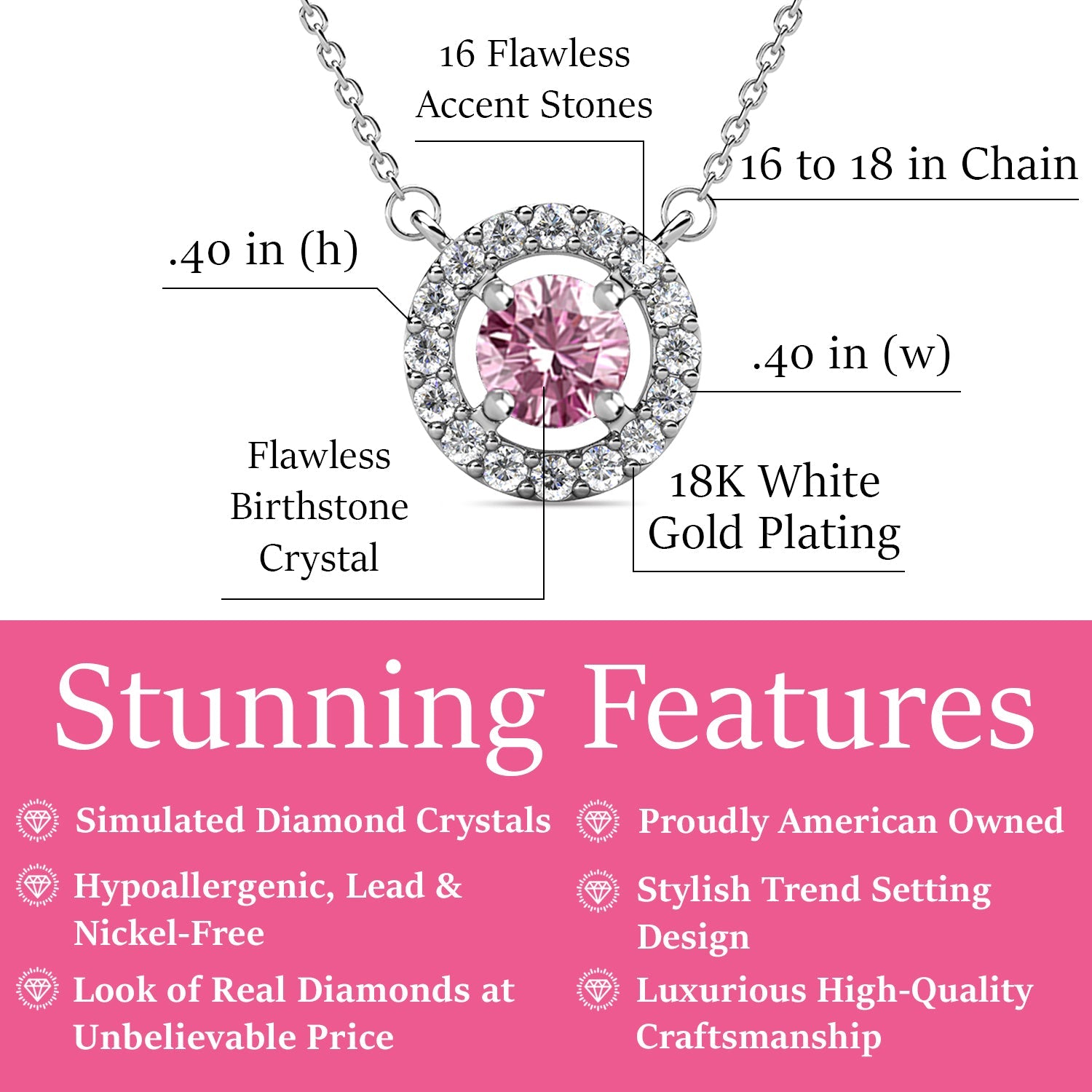 Royal 18k White Gold Plated Birthstone Halo Necklace with Round Cut Swarovski Crystals