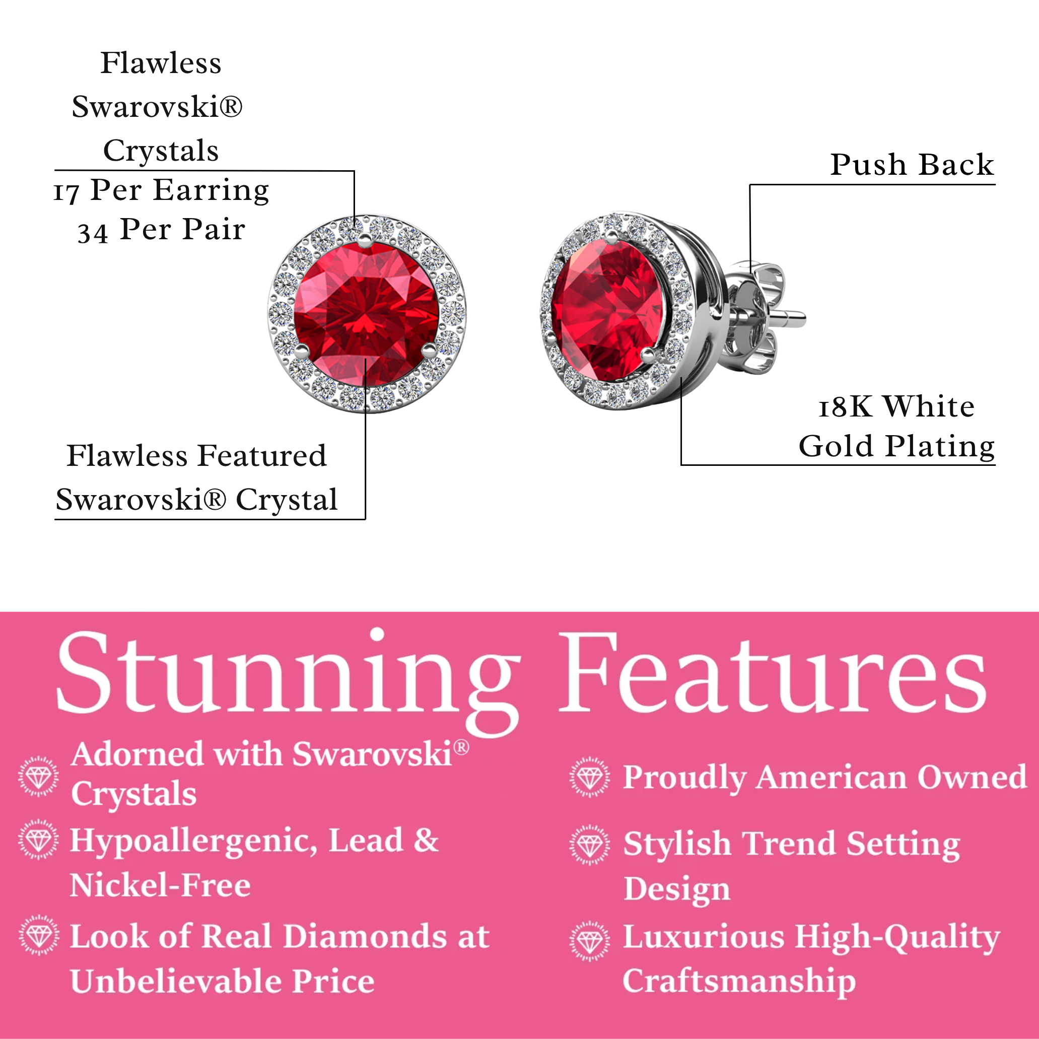 Royal Birthstone 18k White Gold Plated Halo Stud Earrings with Round Cut Swarovski Crystals