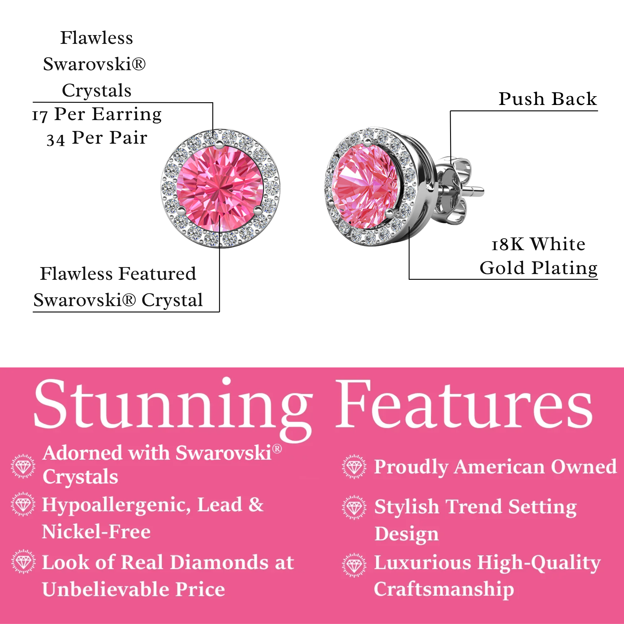 Royal Birthstone 18k White Gold Plated Halo Stud Earrings with Round Cut Swarovski Crystals