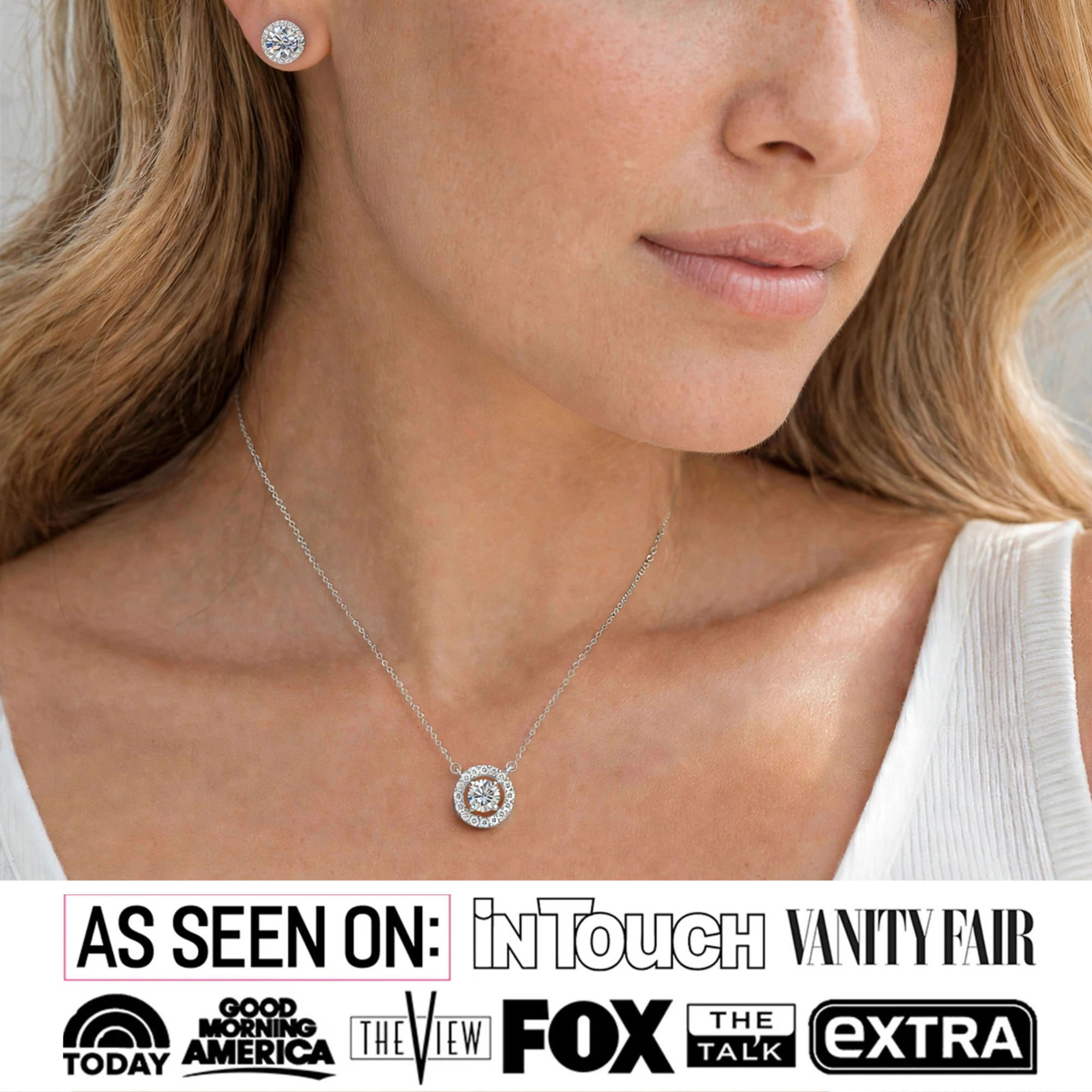 Royal Birthstone 18k White Gold Plated Halo Stud Earrings and Necklace Set with Swarovski Crystals