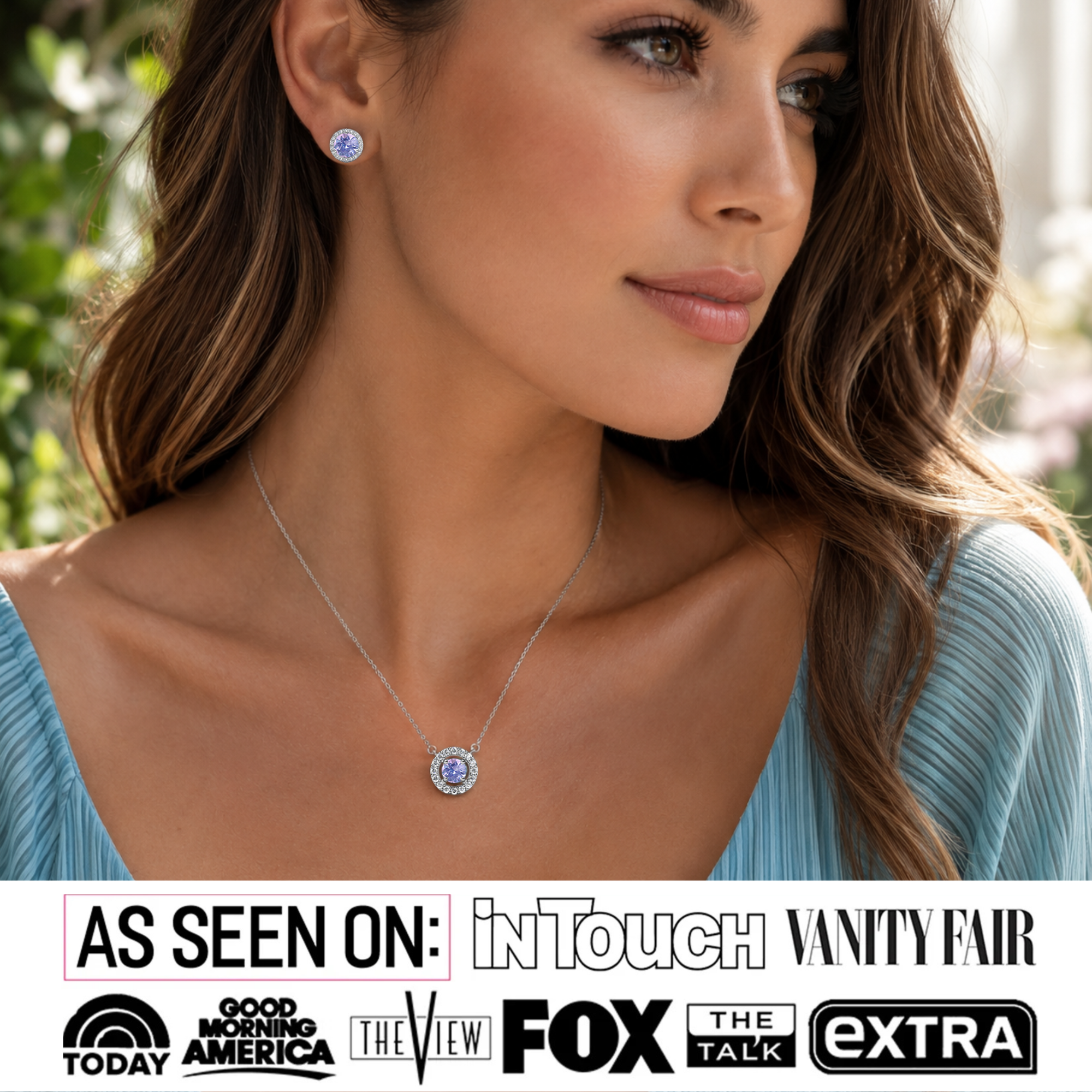 Royal Birthstone 18k White Gold Plated Halo Stud Earrings and Necklace Set with Swarovski Crystals