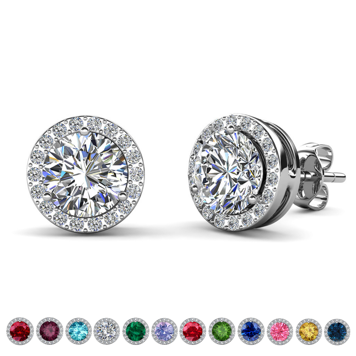 Royal Birthstone 18k White Gold Plated Halo Stud Earrings with Round Cut Swarovski Crystals
