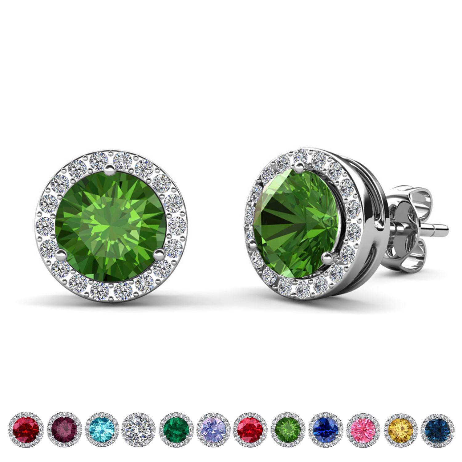 Royal Birthstone 18k White Gold Plated Halo Stud Earrings with Round Cut Swarovski Crystals