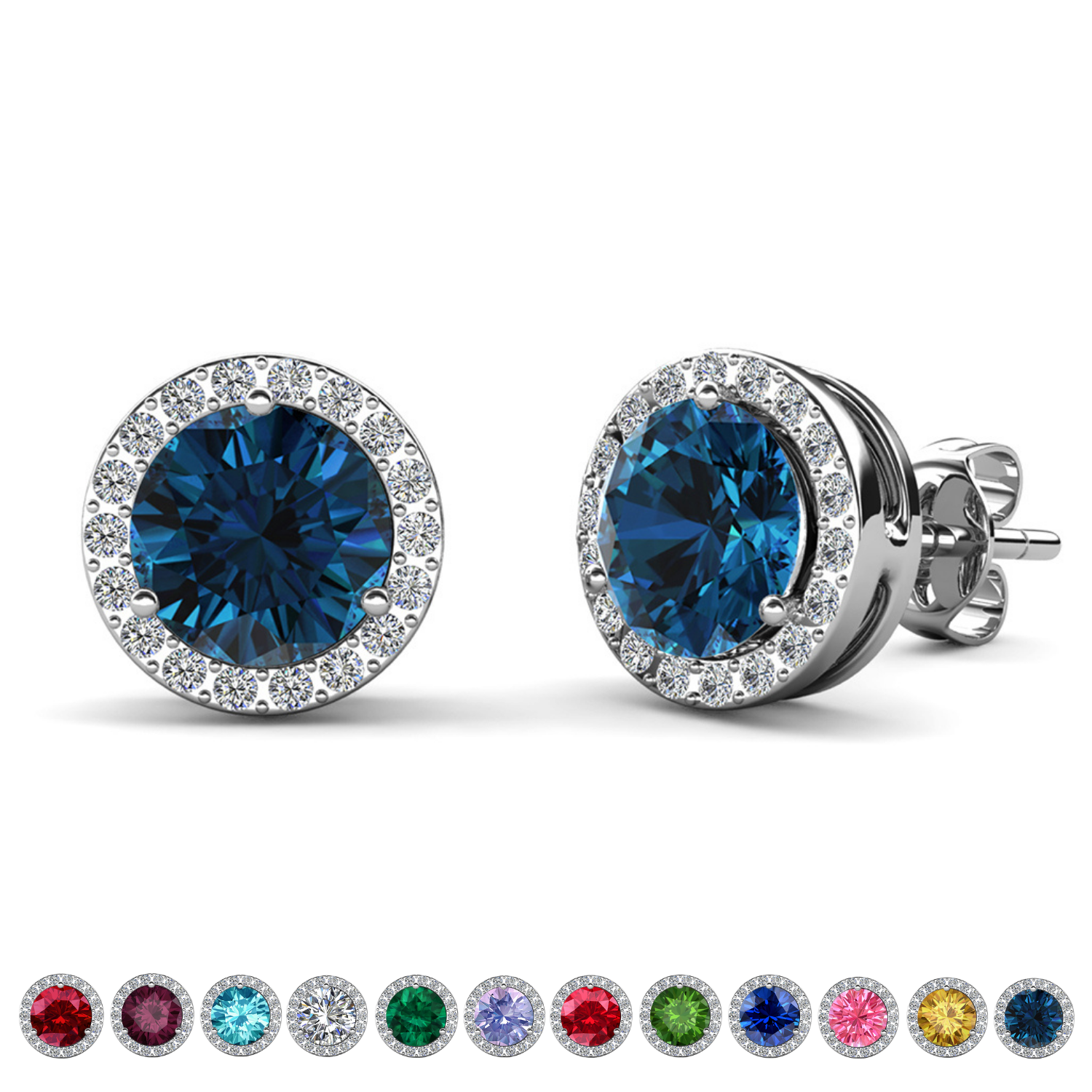 Royal Birthstone 18k White Gold Plated Halo Stud Earrings with Round Cut Swarovski Crystals
