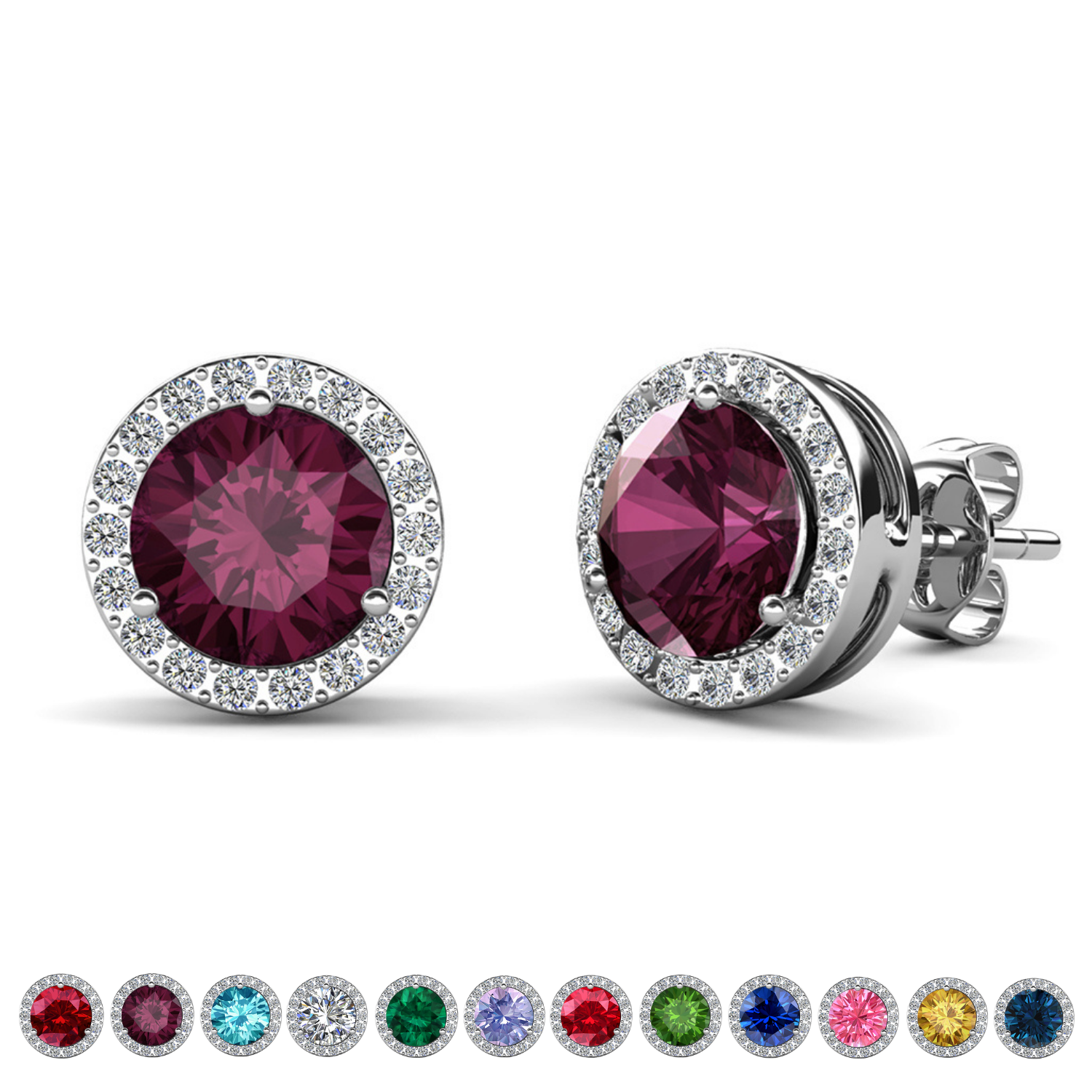 Royal Birthstone 18k White Gold Plated Halo Stud Earrings with Round Cut Swarovski Crystals