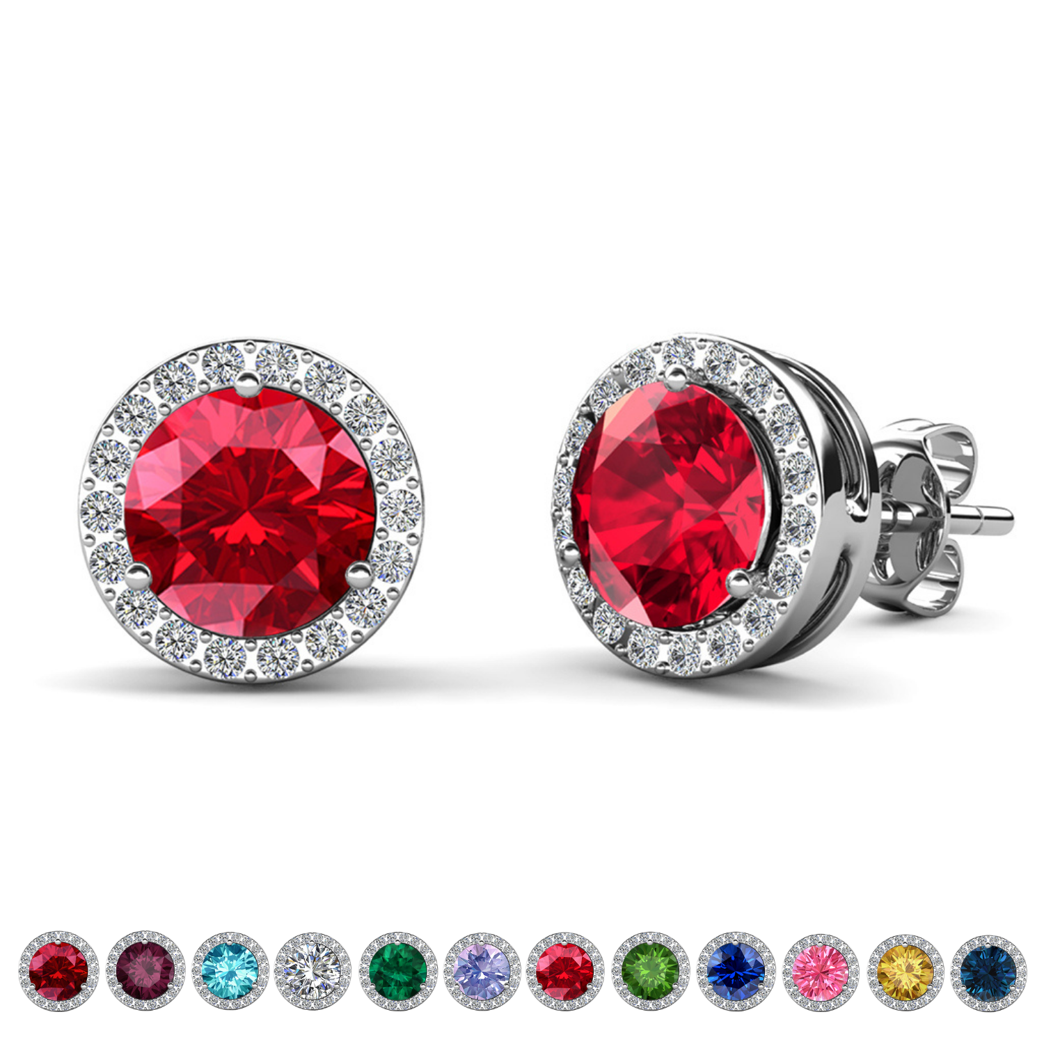 Royal Birthstone 18k White Gold Plated Halo Stud Earrings with Round Cut Swarovski Crystals