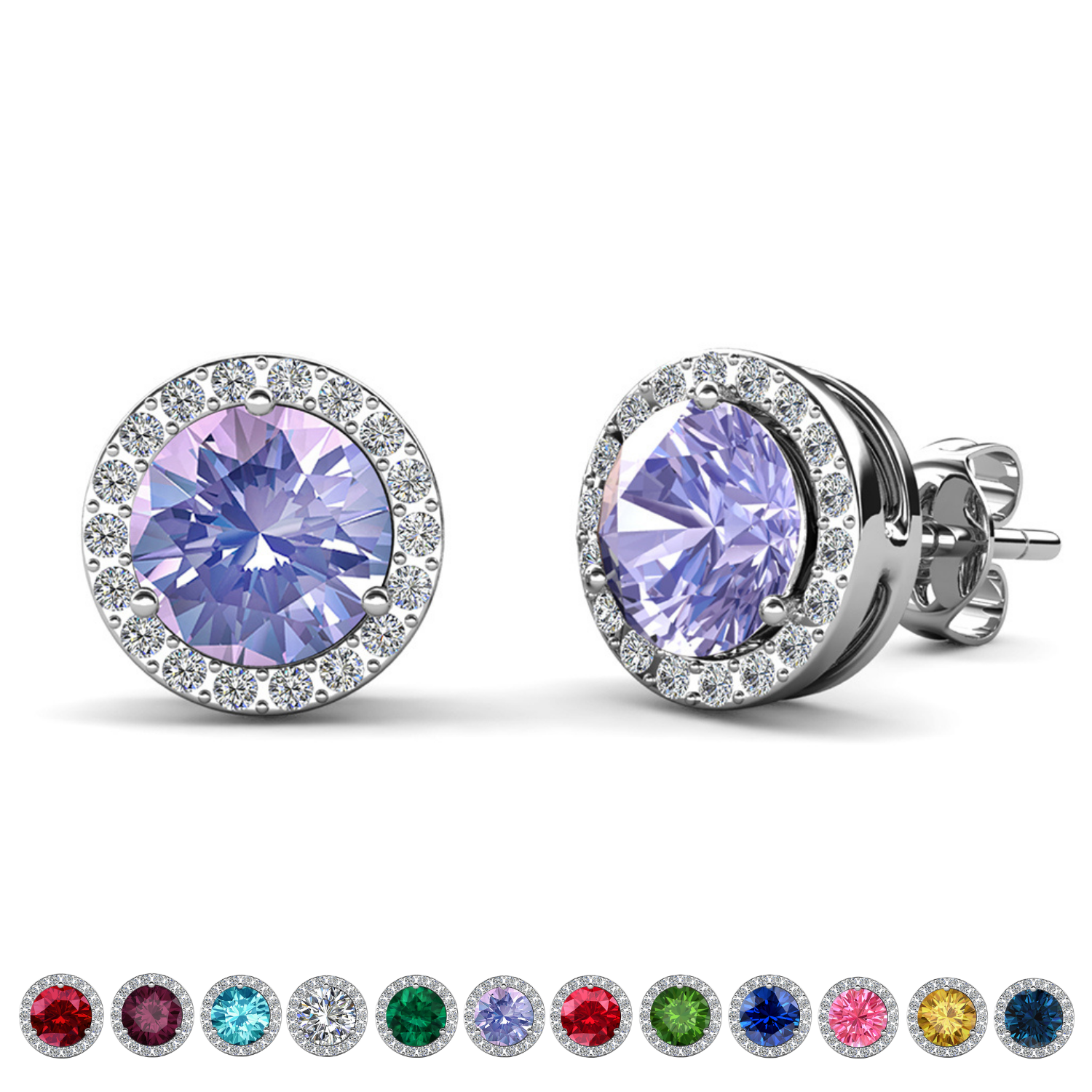Royal Birthstone 18k White Gold Plated Halo Stud Earrings with Round Cut Swarovski Crystals