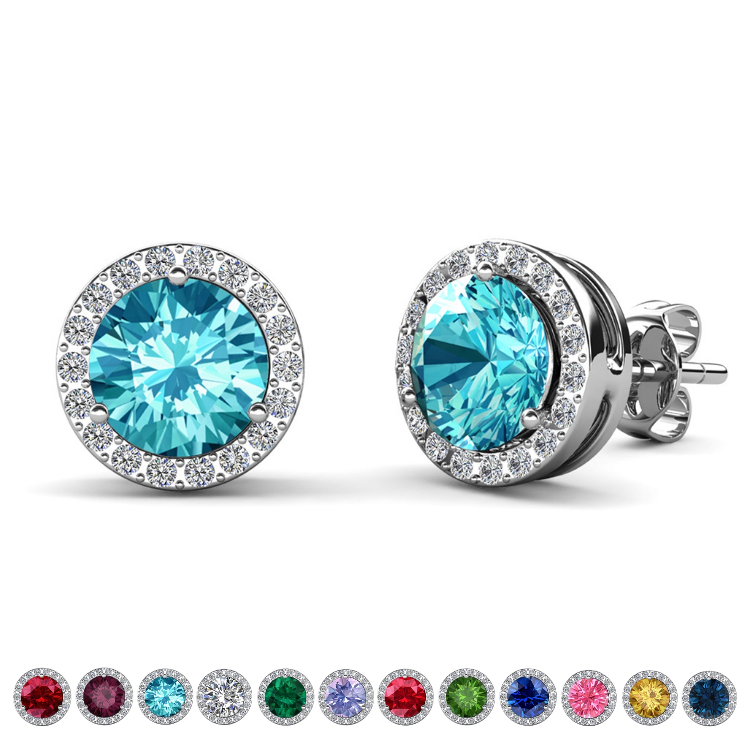 Royal Birthstone 18k White Gold Plated Halo Stud Earrings with Round Cut Swarovski Crystals