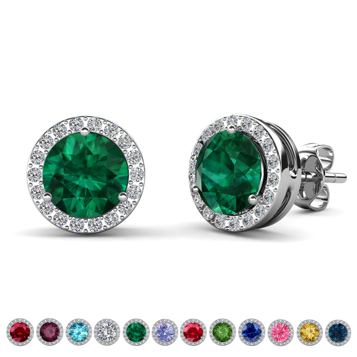 Royal Birthstone 18k White Gold Plated Halo Stud Earrings with Round Cut Swarovski Crystals