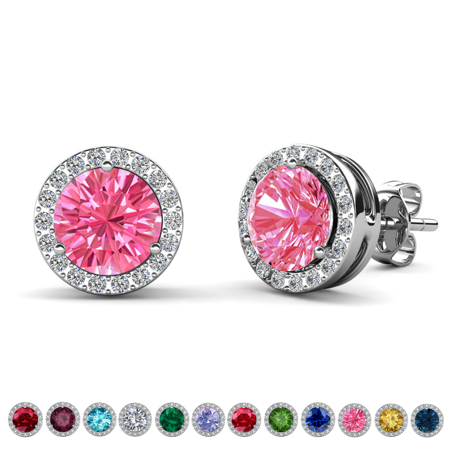 Royal Birthstone 18k White Gold Plated Halo Stud Earrings with Round Cut Swarovski Crystals