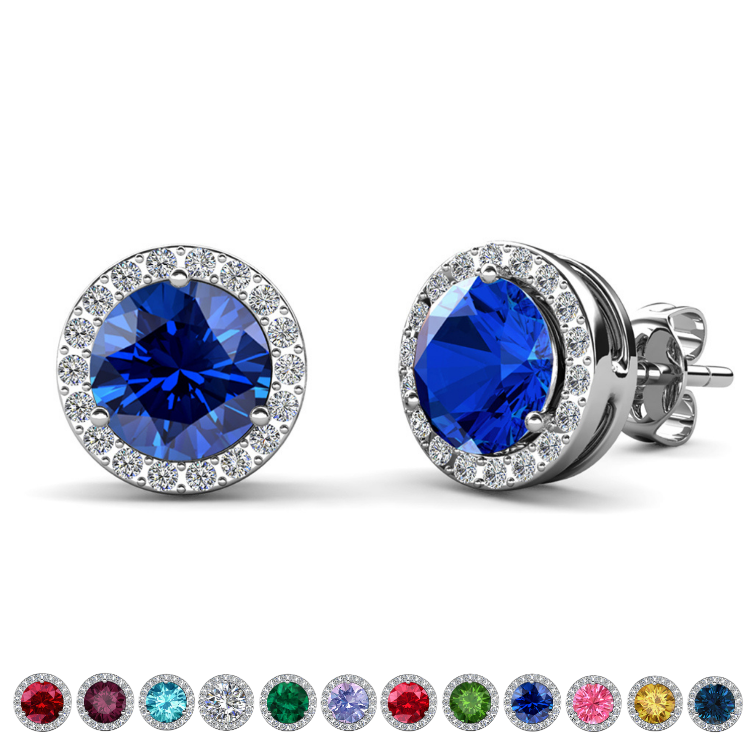 Royal Birthstone 18k White Gold Plated Halo Stud Earrings with Round Cut Swarovski Crystals