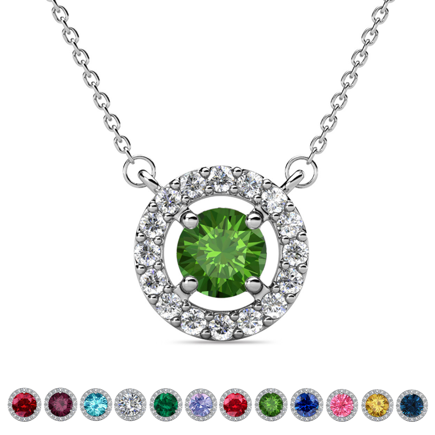 Royal Birthstone 18k White Gold Plated Halo Necklace with Round Cut Swarovski Crystals